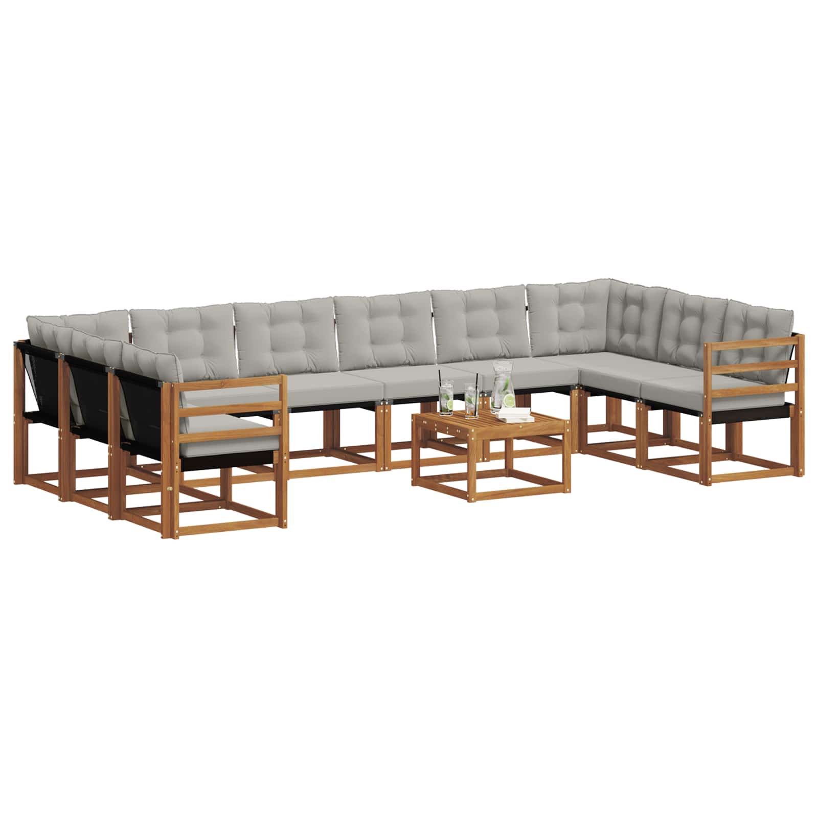 Buiten bankenset met kussen 11 pcs Natuurlijk en Lichtgrijs is nu te koop bij PeponiXL, paradijselijk wonen!