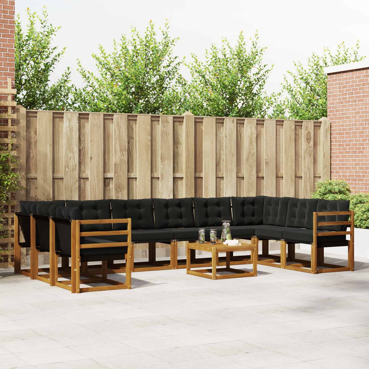 Buiten bankenset met kussen 11 pcs Natuurlijk en Zwart is nu te koop bij PeponiXL, paradijselijk wonen!