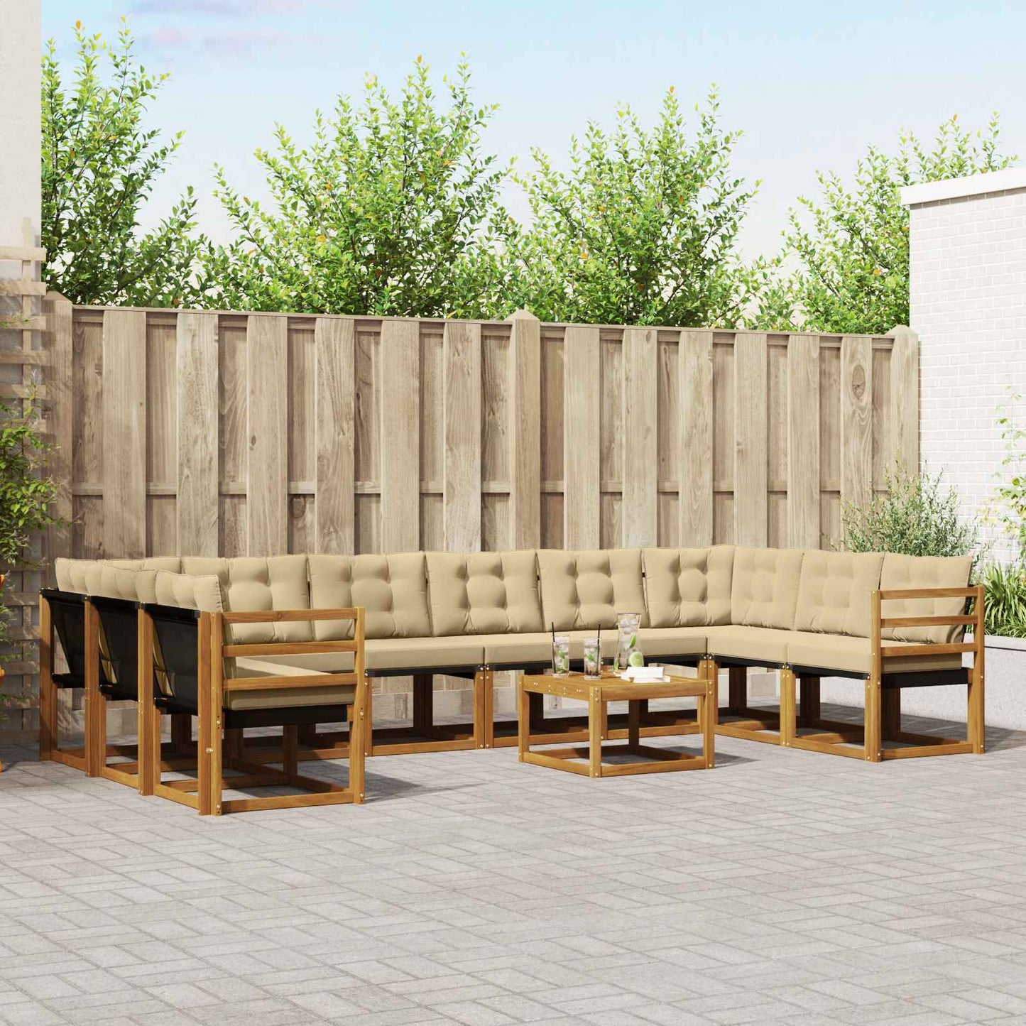 Buiten bankenset met kussen 11 pcs Natuurlijk en Beige is nu te koop bij PeponiXL, paradijselijk wonen!