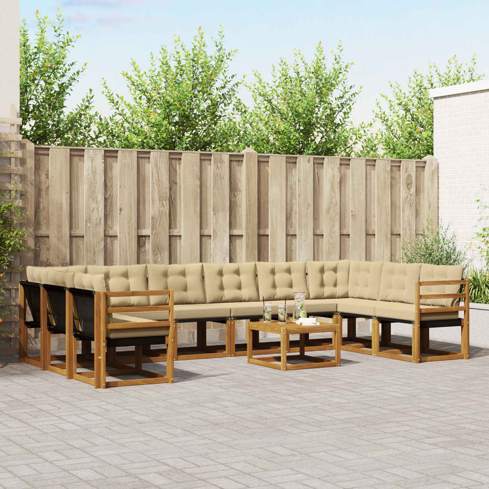 Buiten bankenset met kussen 11 pcs Natuurlijk en Beige is nu te koop bij PeponiXL, paradijselijk wonen!