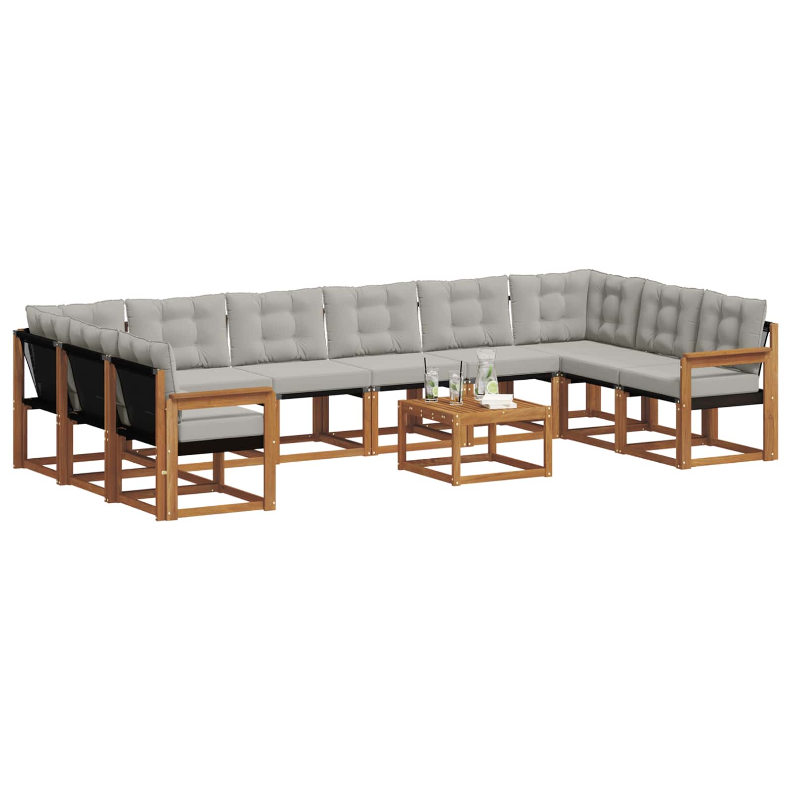 Buiten bankenset met kussen 11 pcs Natuurlijk en Lichtgrijs is nu te koop bij PeponiXL, paradijselijk wonen!