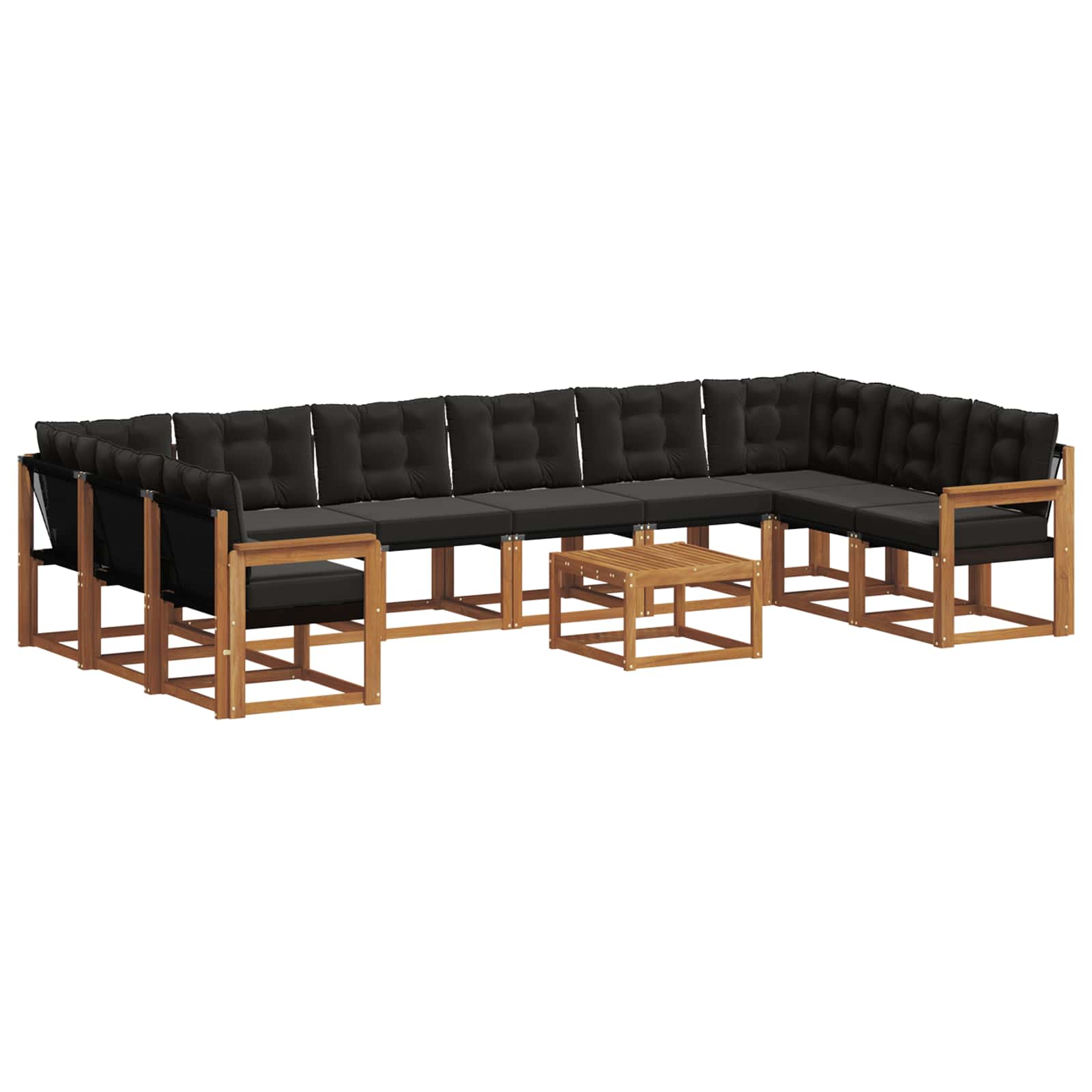 Buiten bankenset met kussen 11 pcs Natuurlijk en Zwart is nu te koop bij PeponiXL, paradijselijk wonen!