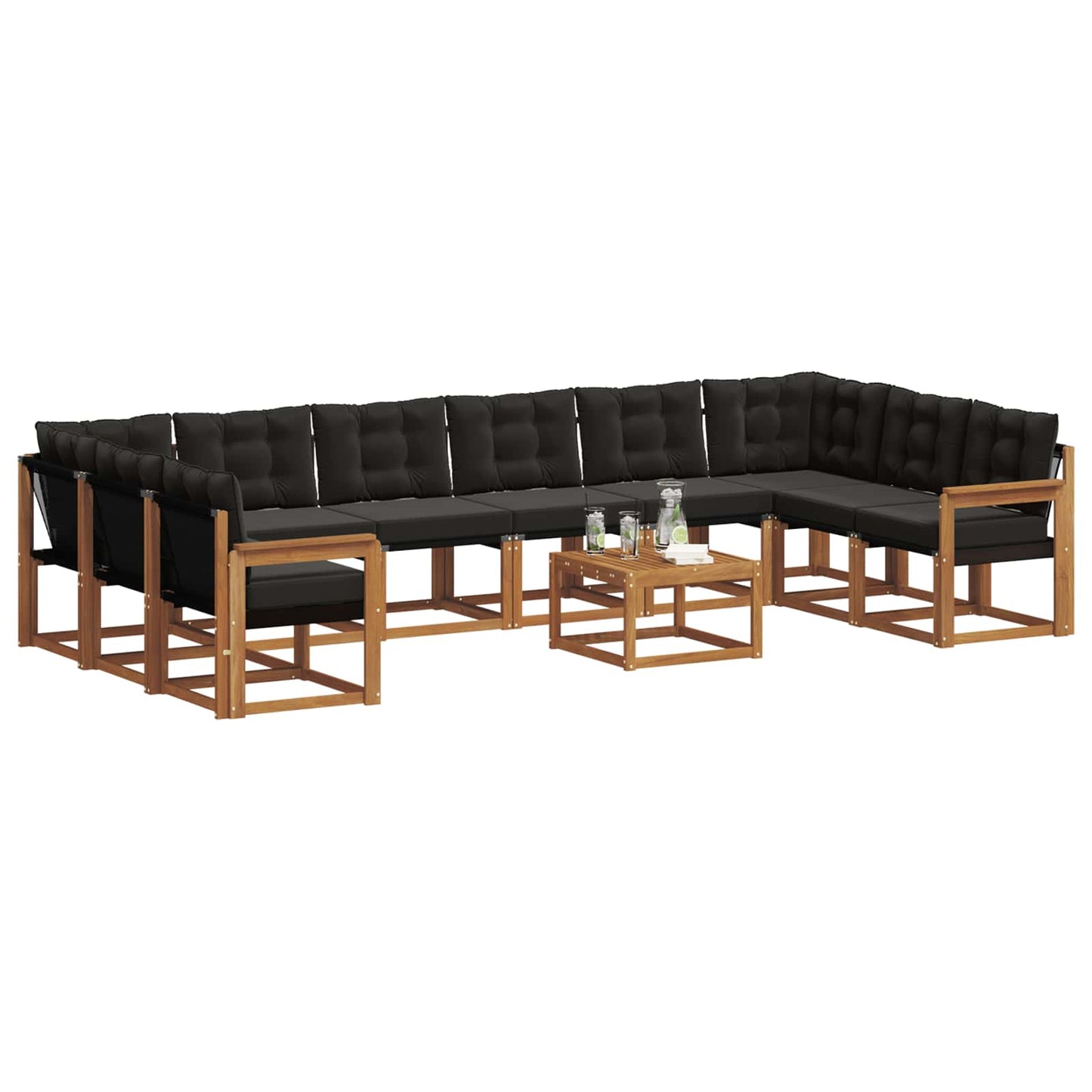 Buiten bankenset met kussen 11 pcs Natuurlijk en Zwart is nu te koop bij PeponiXL, paradijselijk wonen!