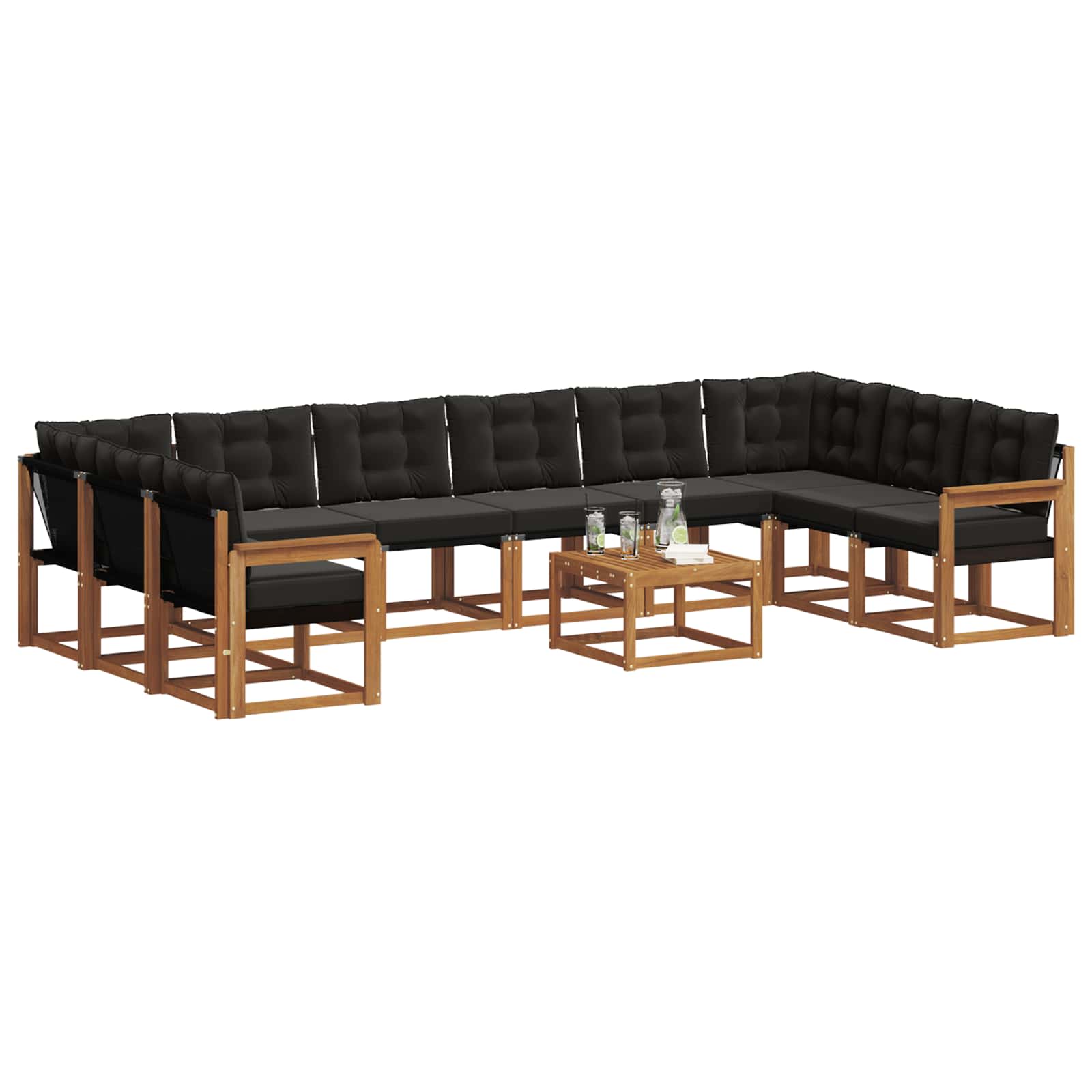Buiten bankenset met kussen 11 pcs Natuurlijk en Zwart is nu te koop bij PeponiXL, paradijselijk wonen!