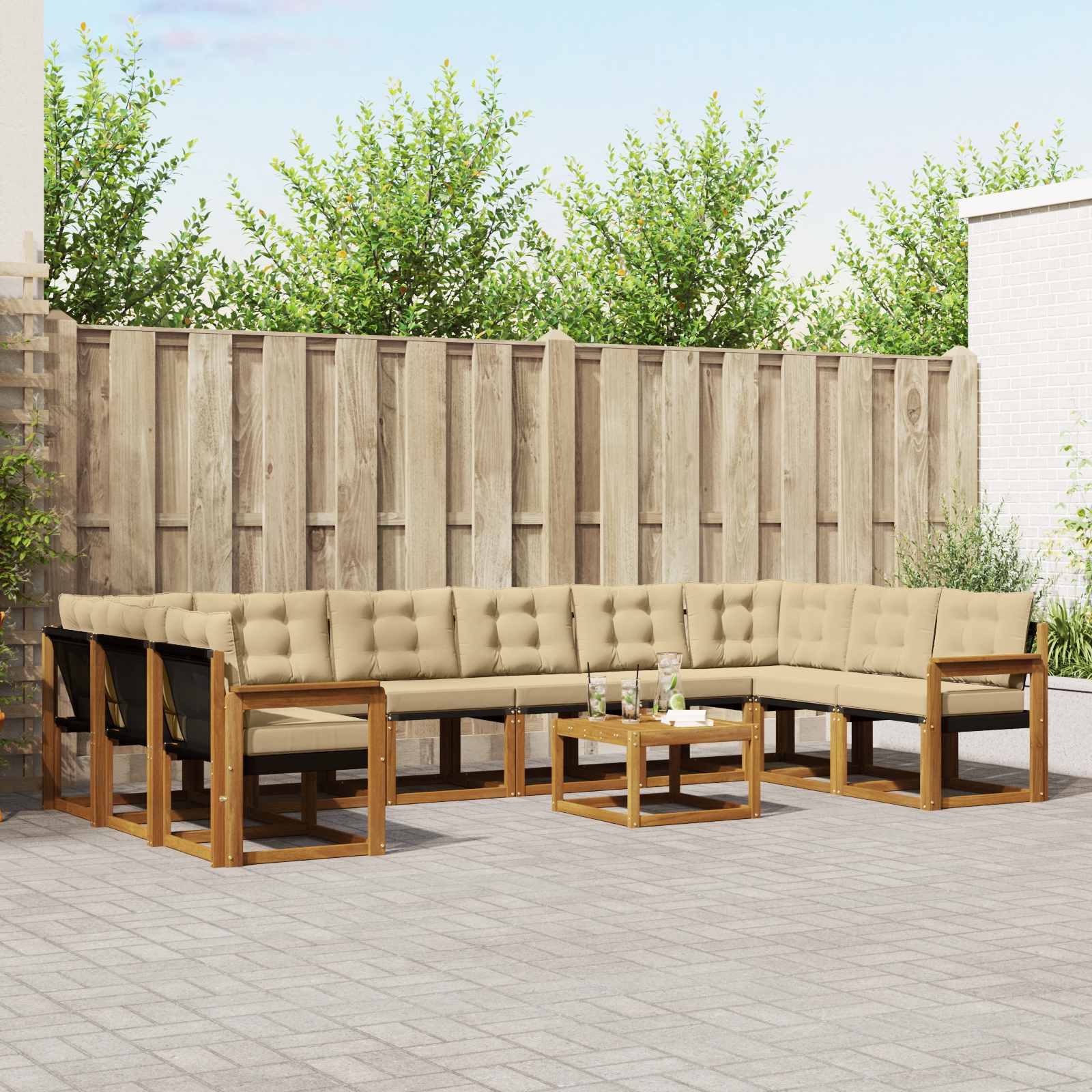 Buiten bankenset met kussen 11 pcs Natuurlijk en Beige is nu te koop bij PeponiXL, paradijselijk wonen!