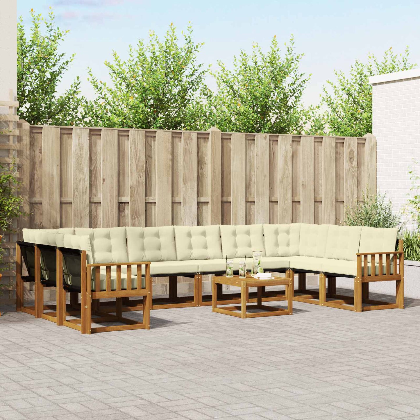 Buiten bankenset met kussen 11 pcs Natuurlijk en Crème is nu te koop bij PeponiXL, paradijselijk wonen!