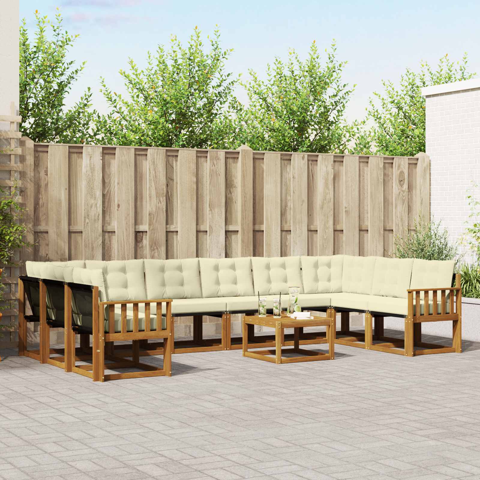 Buiten bankenset met kussen 11 pcs Natuurlijk en Crème is nu te koop bij PeponiXL, paradijselijk wonen!