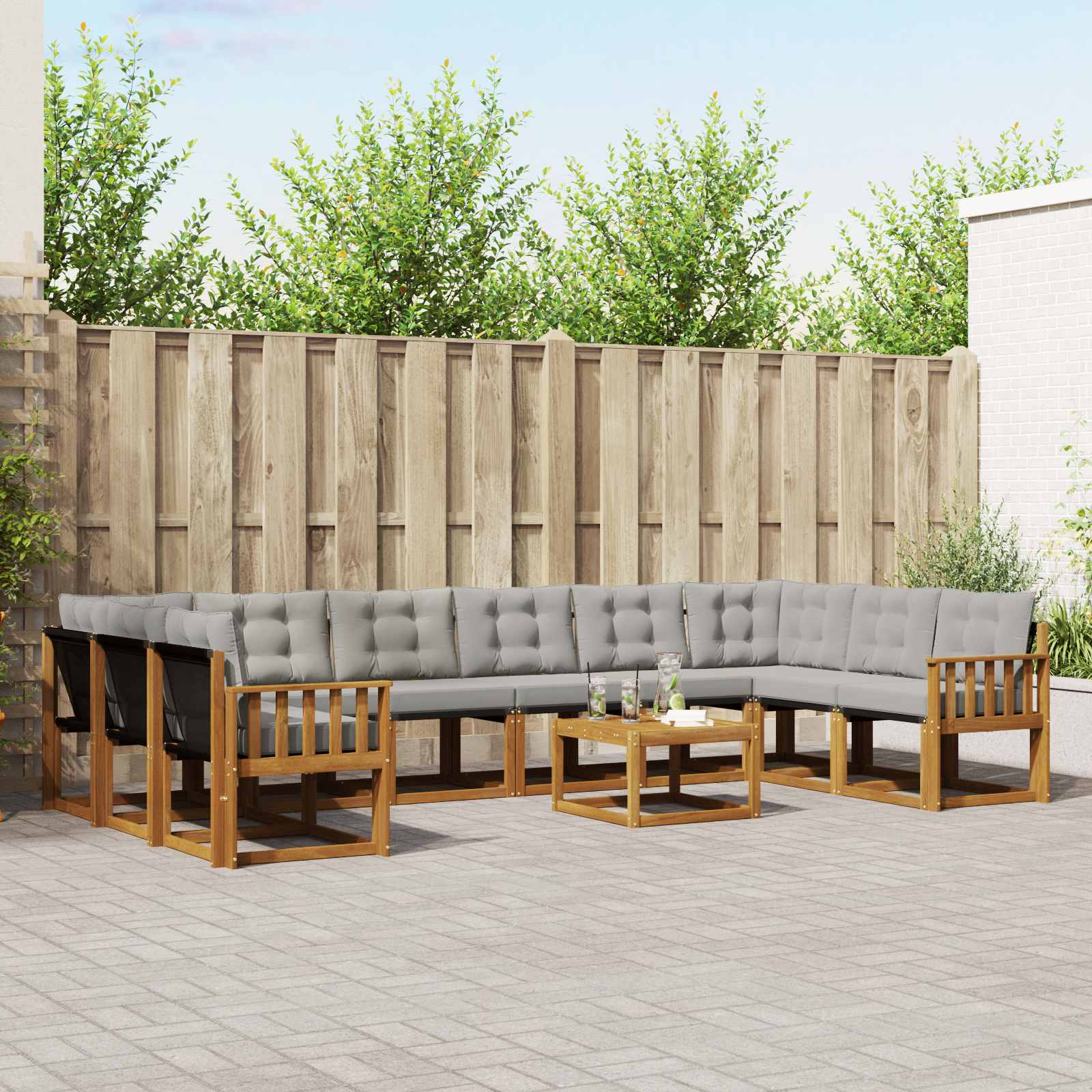 Buiten bankenset met kussen 11 pcs Natuurlijk en Lichtgrijs is nu te koop bij PeponiXL, paradijselijk wonen!
