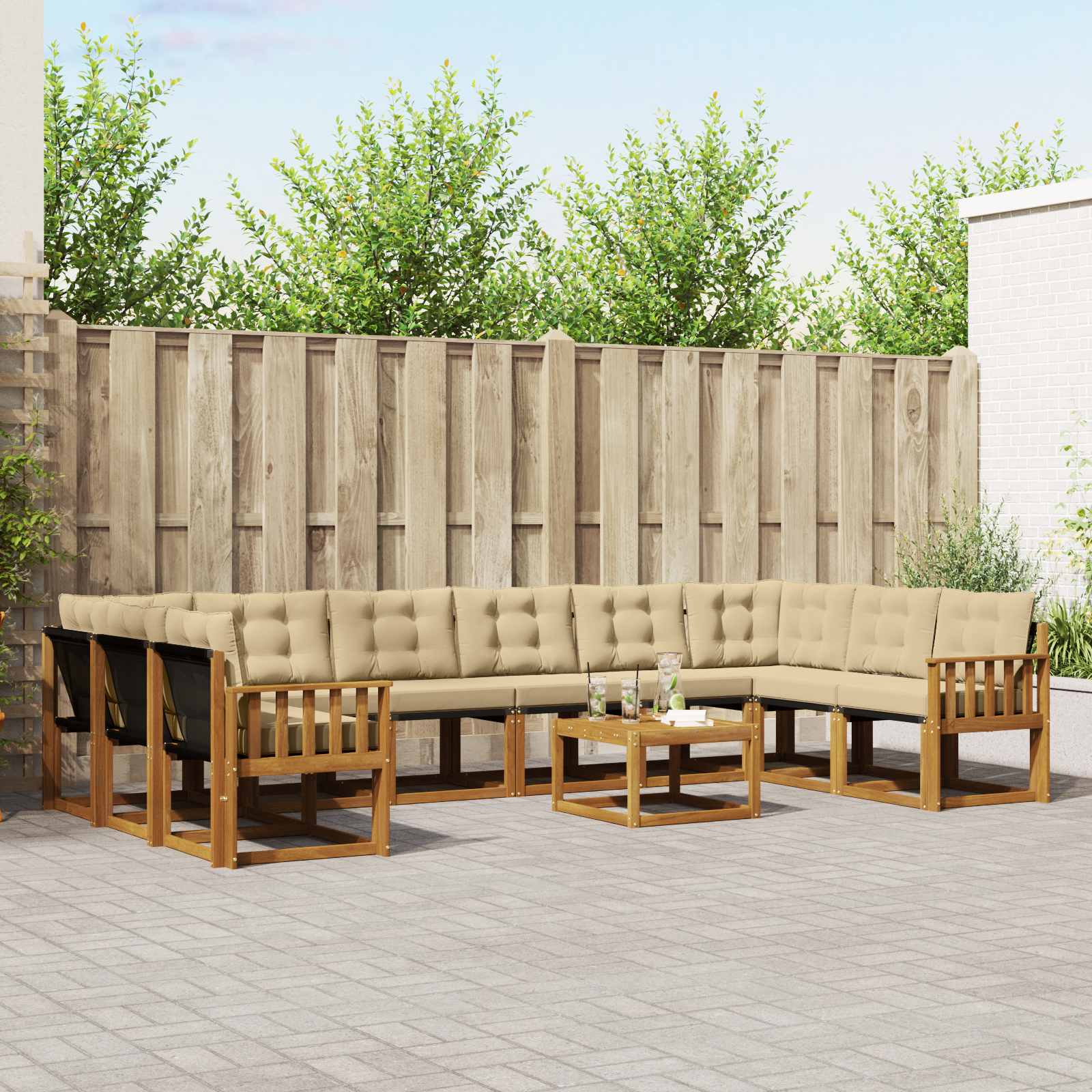 Buiten bankenset met kussen 11 pcs Natuurlijk en Beige is nu te koop bij PeponiXL, paradijselijk wonen!