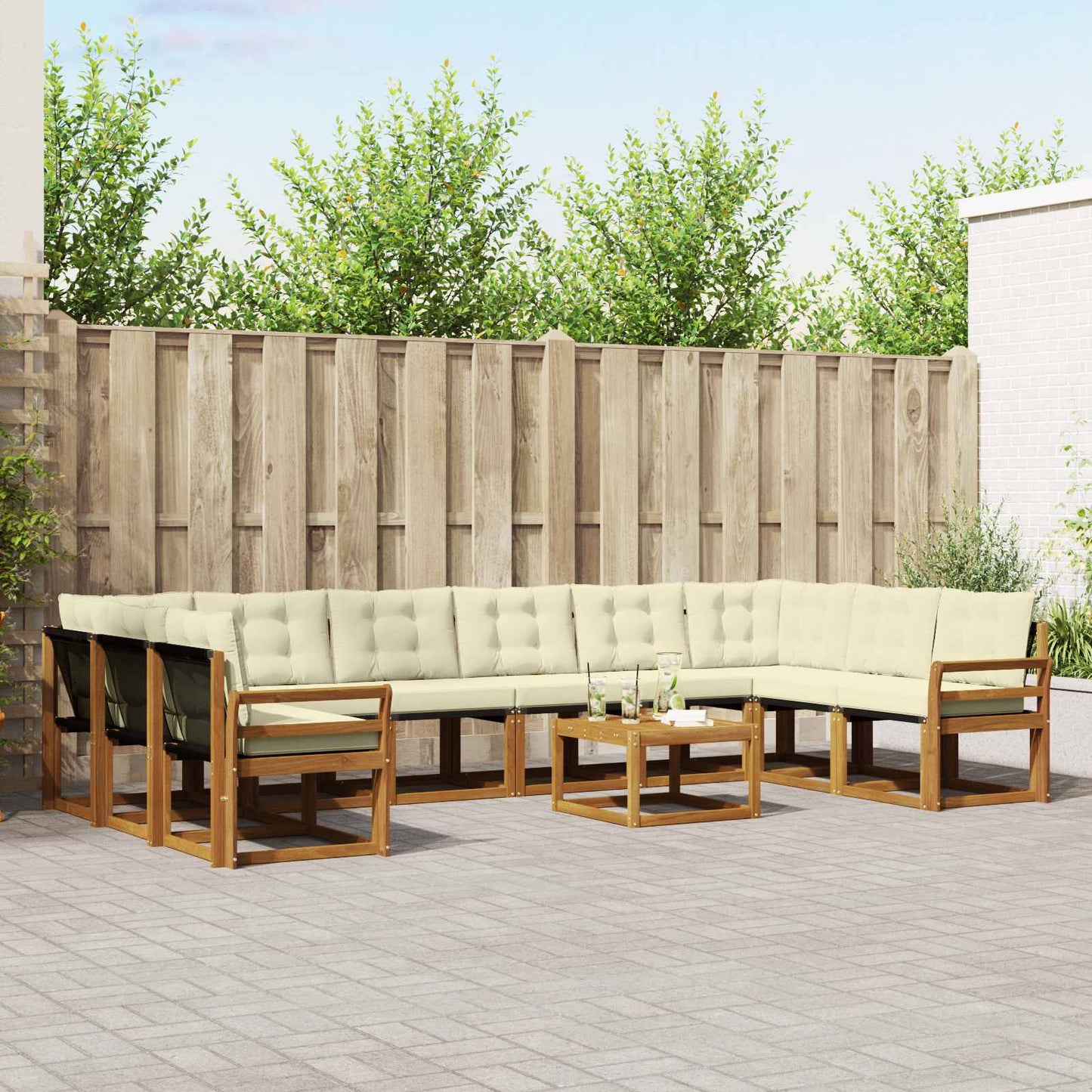 Buiten bankenset met kussen 11 pcs Natuurlijk en Crème is nu te koop bij PeponiXL, paradijselijk wonen!