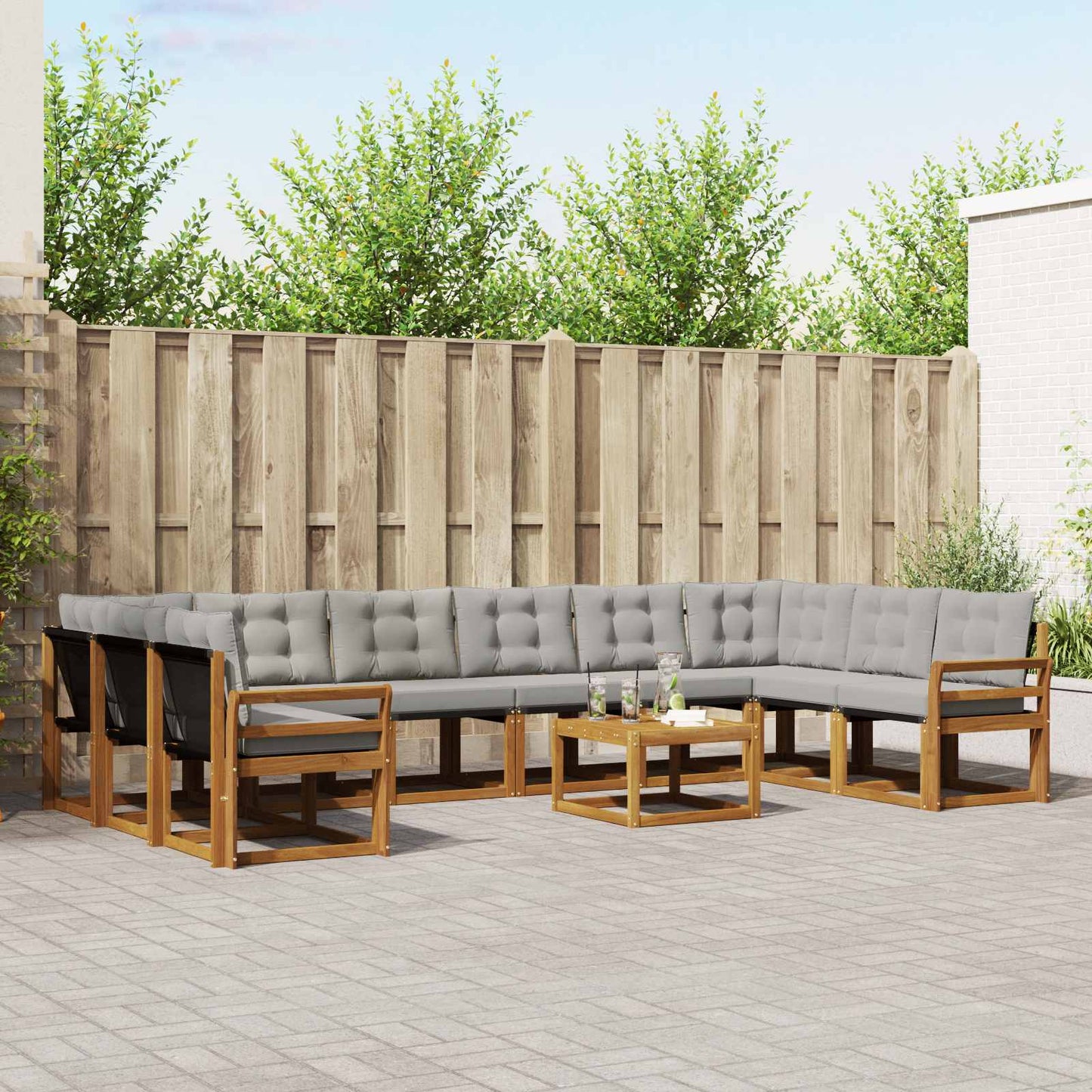 Buiten bankenset met kussen 11 pcs Natuurlijk en Lichtgrijs is nu te koop bij PeponiXL, paradijselijk wonen!