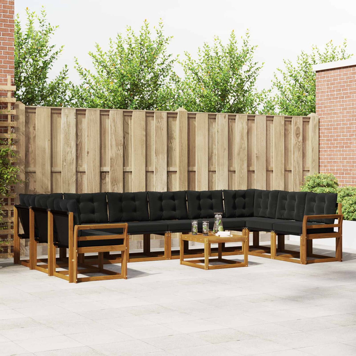 Buiten bankenset met kussen 11 pcs Natuurlijk en Zwart is nu te koop bij PeponiXL, paradijselijk wonen!