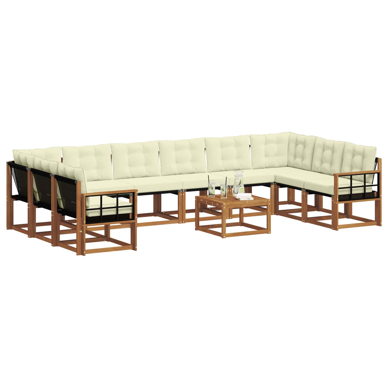 Buiten bankenset met kussen 11 pcs Natuurlijk en Crème is nu te koop bij PeponiXL, paradijselijk wonen!