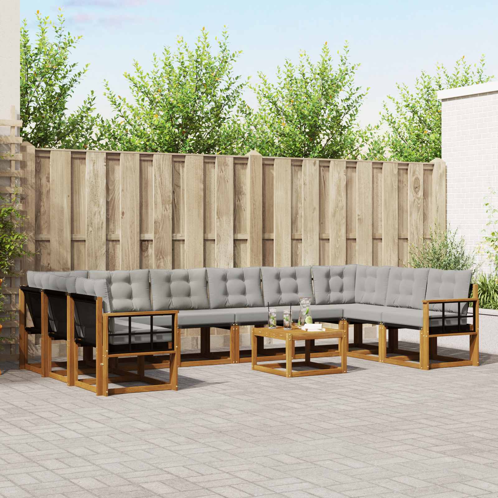 Buiten bankenset met kussen 11 pcs Natuurlijk en Lichtgrijs is nu te koop bij PeponiXL, paradijselijk wonen!