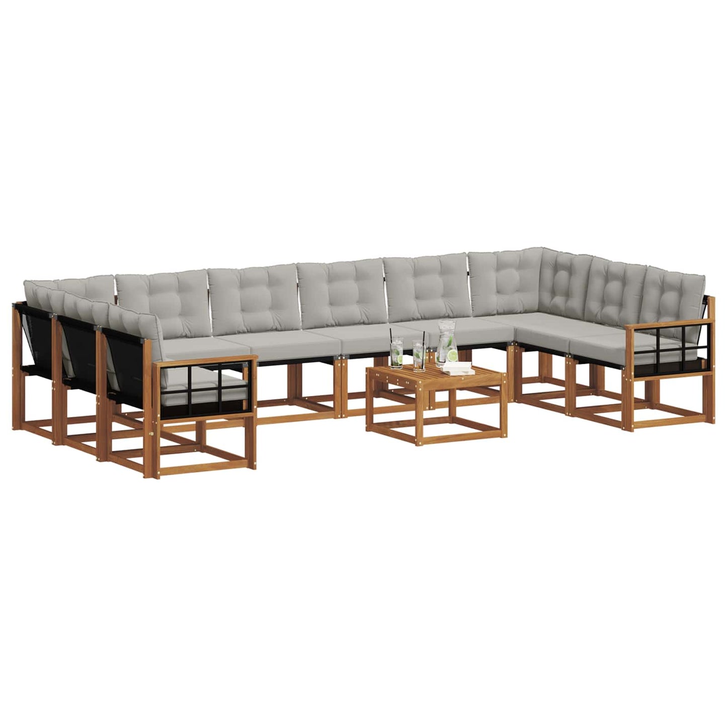 Buiten bankenset met kussen 11 pcs Natuurlijk en Lichtgrijs is nu te koop bij PeponiXL, paradijselijk wonen!