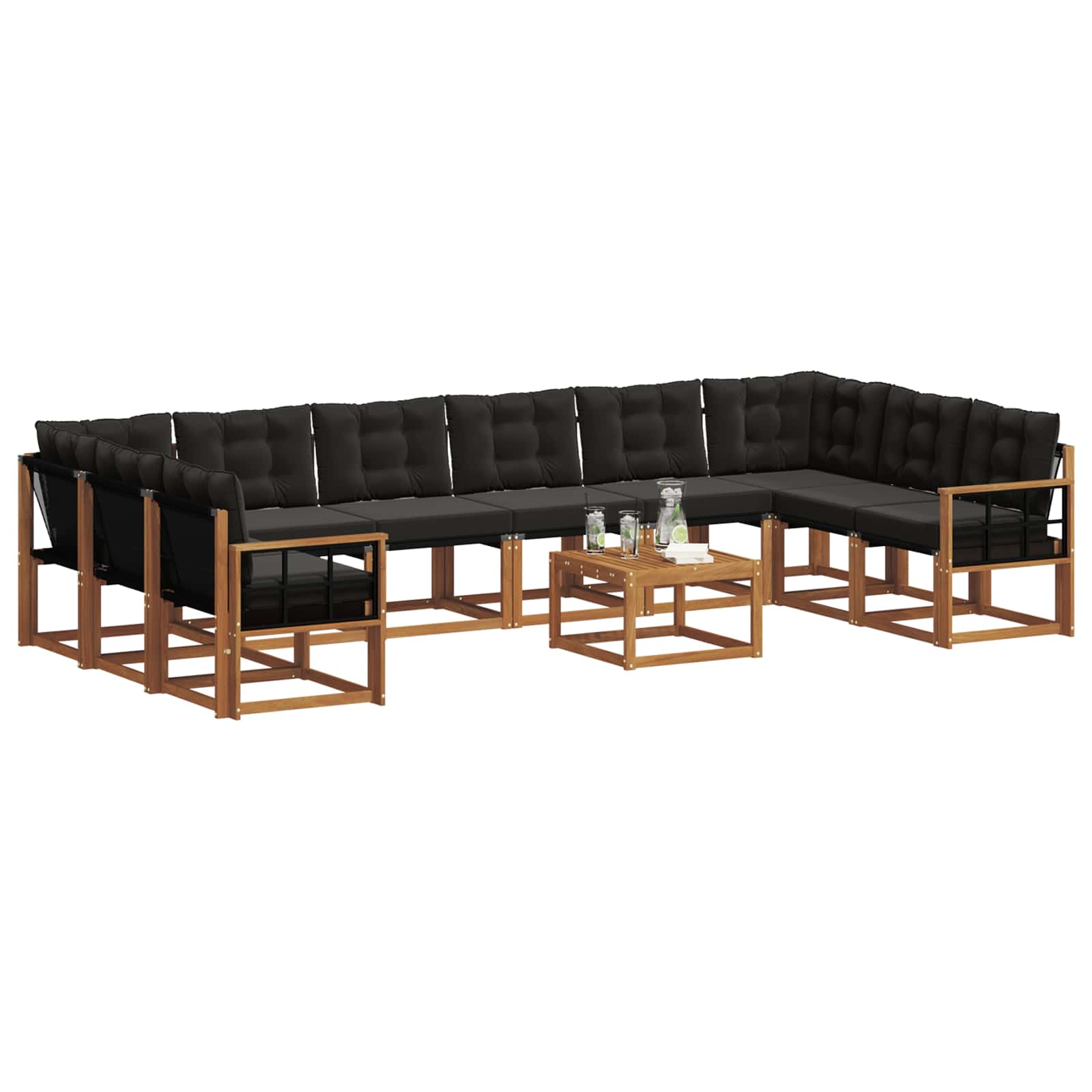 Buiten bankenset met kussen 11 pcs Natuurlijk en Zwart is nu te koop bij PeponiXL, paradijselijk wonen!