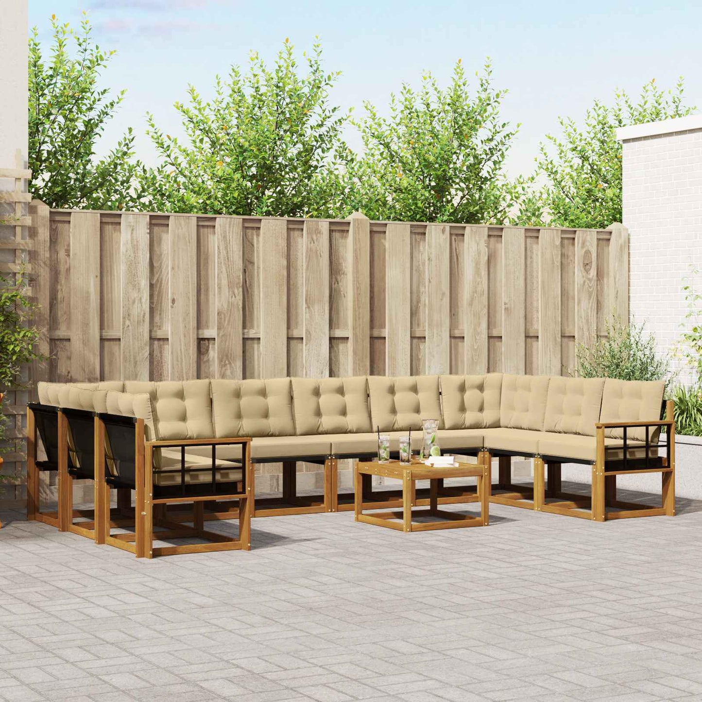 Buiten bankenset met kussen 11 pcs Natuurlijk en Beige is nu te koop bij PeponiXL, paradijselijk wonen!