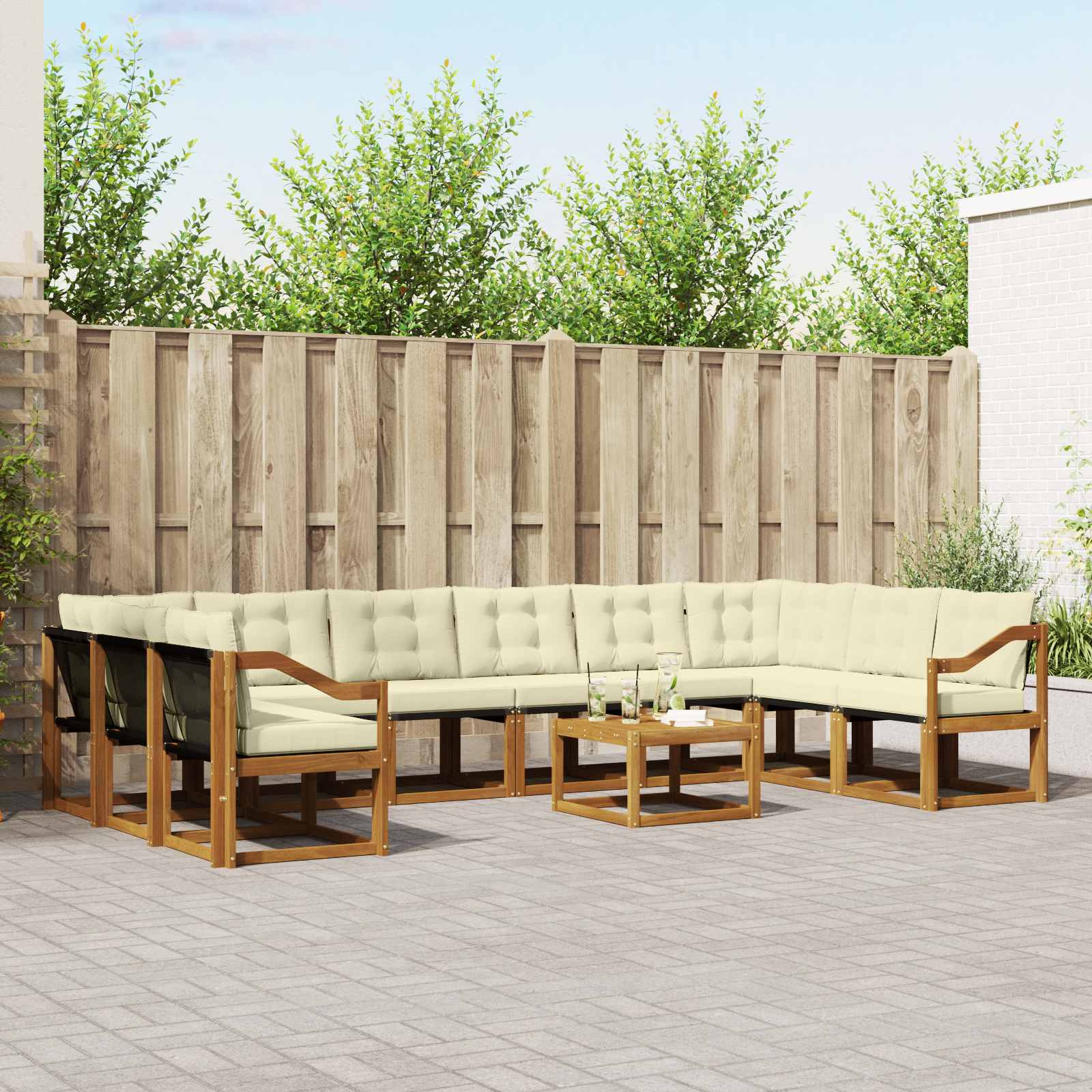 Buiten bankenset met kussen 11 pcs Natuurlijk en Crème is nu te koop bij PeponiXL, paradijselijk wonen!