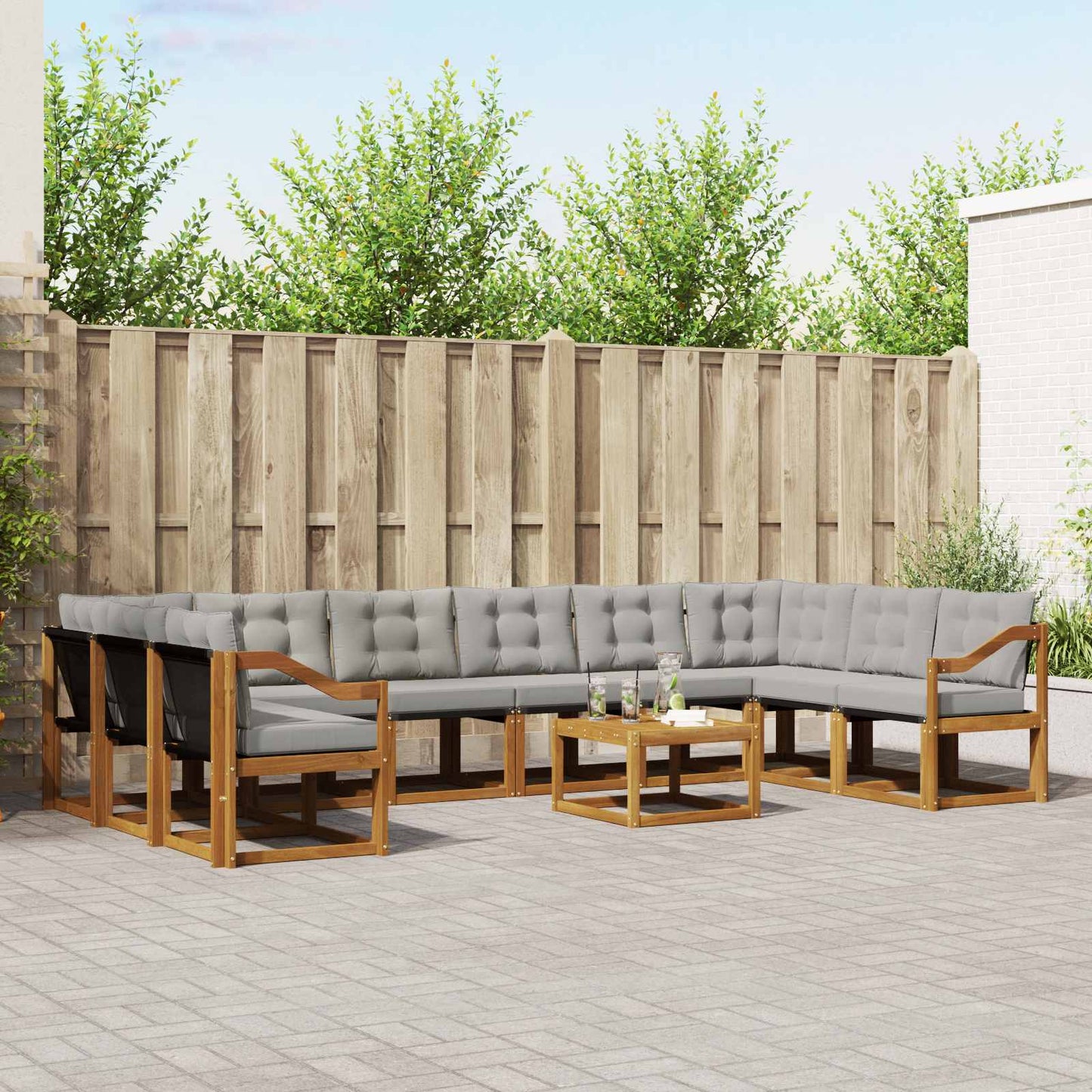 Buiten bankenset met kussen 11 pcs Natuurlijk en Lichtgrijs is nu te koop bij PeponiXL, paradijselijk wonen!