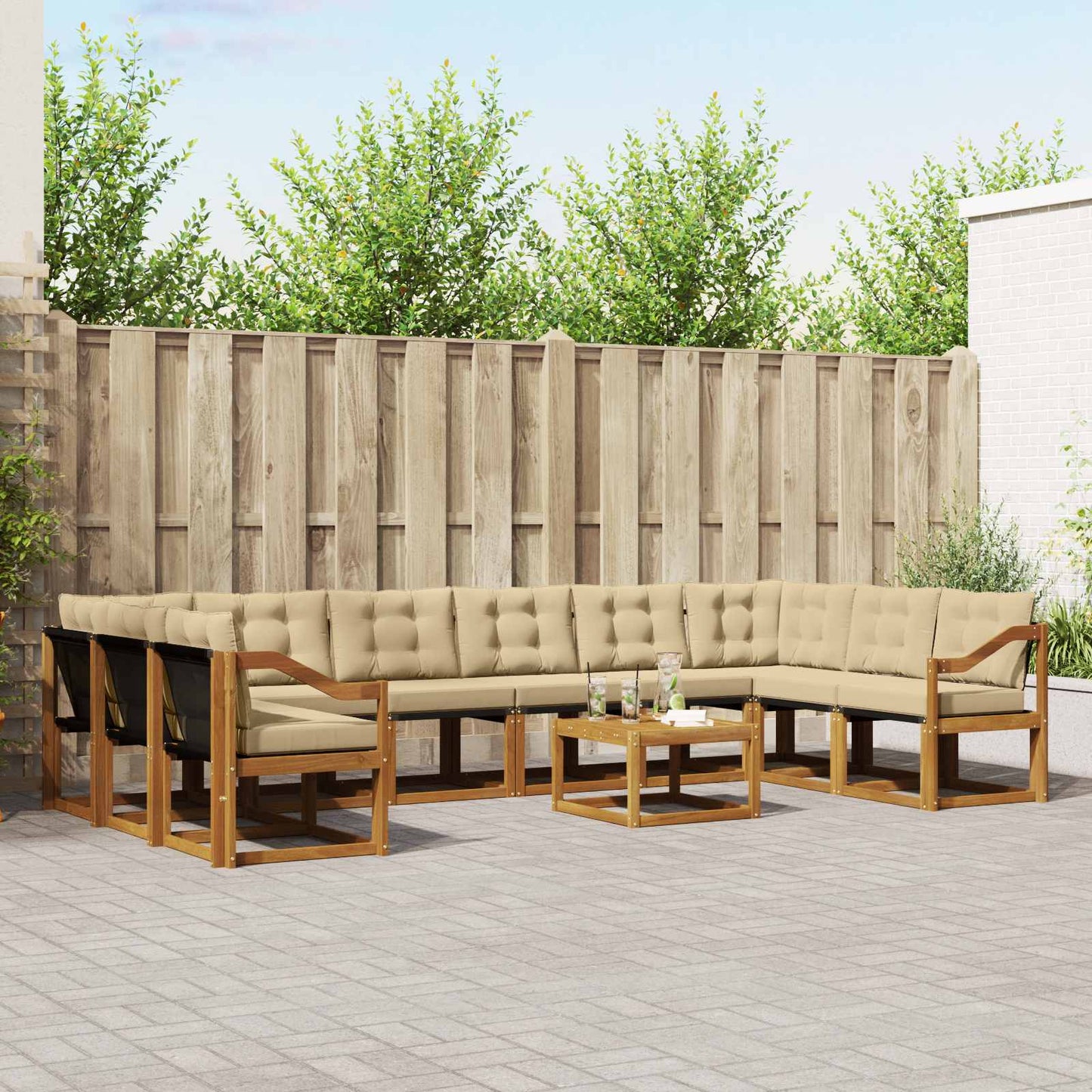 Buiten bankenset met kussen 11 pcs Natuurlijk en Beige is nu te koop bij PeponiXL, paradijselijk wonen!