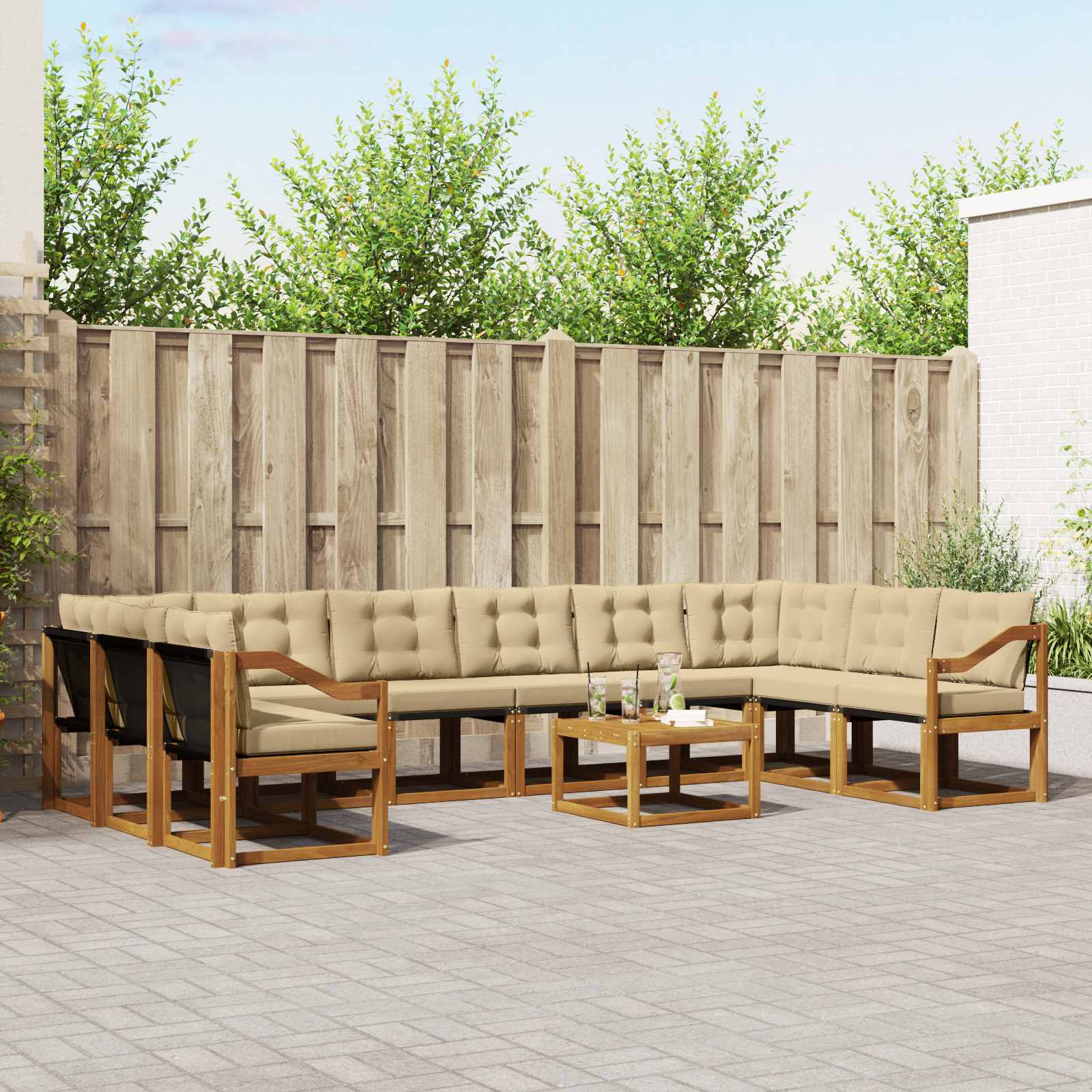 Buiten bankenset met kussen 11 pcs Natuurlijk en Beige is nu te koop bij PeponiXL, paradijselijk wonen!