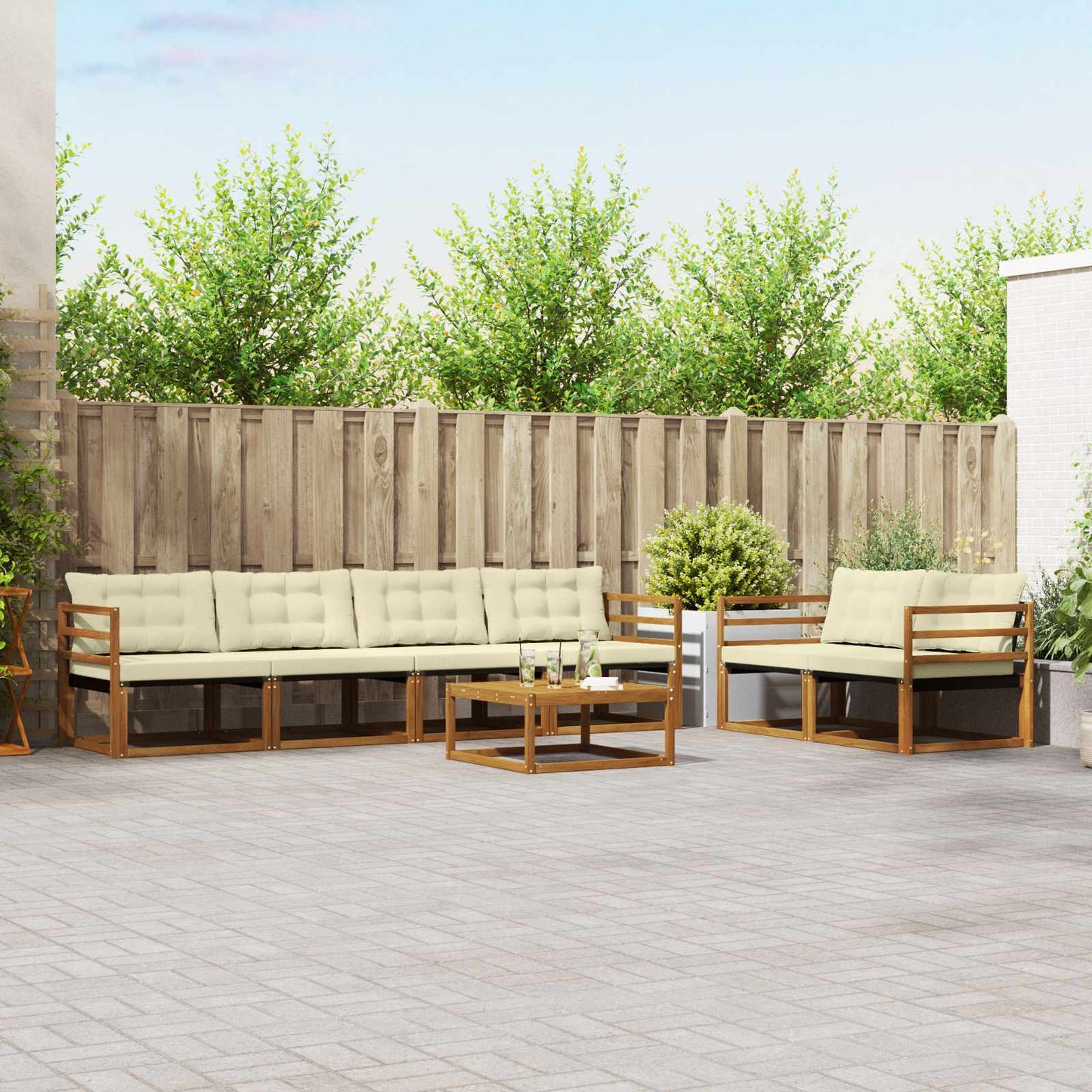 Buiten bankenset met kussen 7 pcs Natuurlijk en Crème is nu te koop bij PeponiXL, paradijselijk wonen!