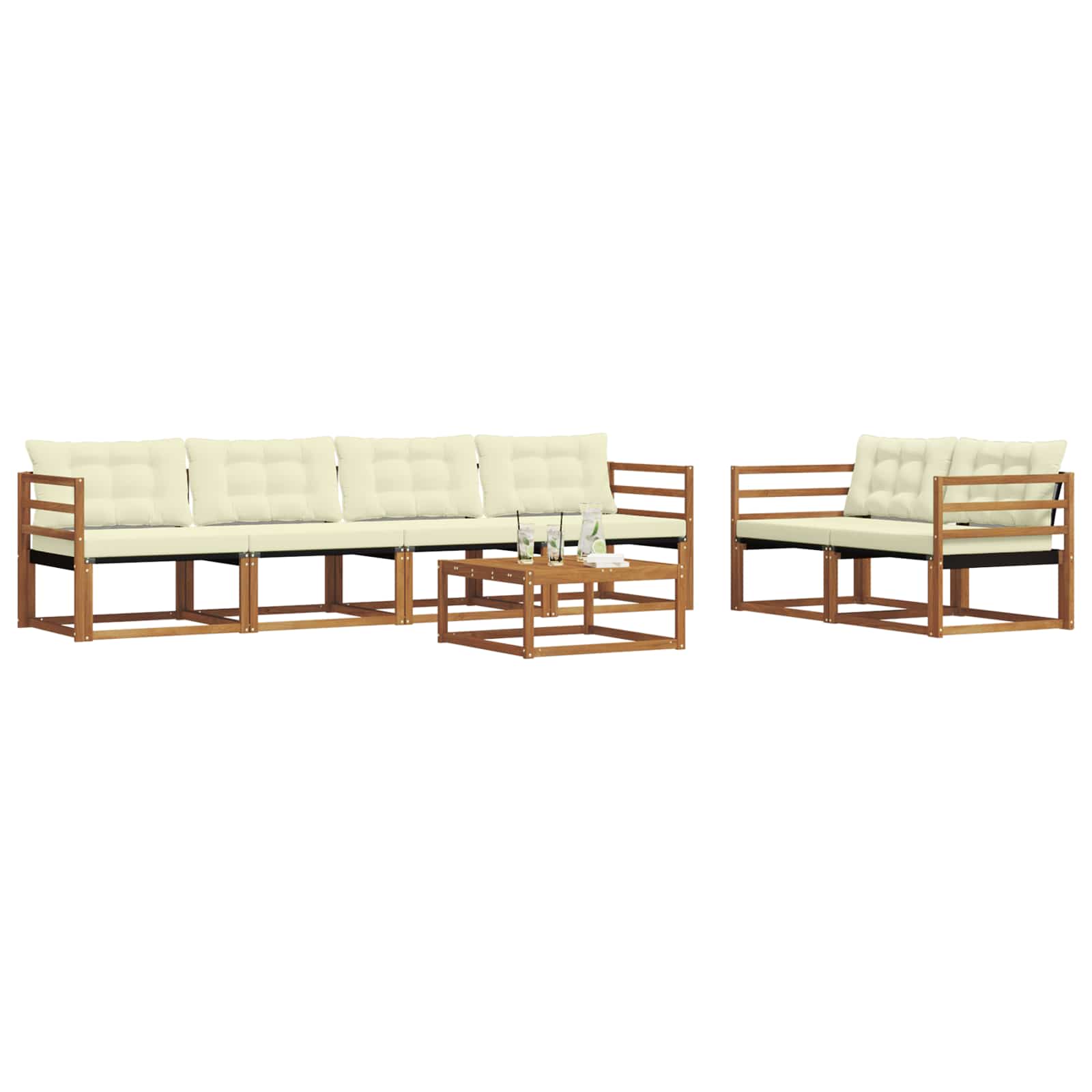 Buiten bankenset met kussen 7 pcs Natuurlijk en Crème is nu te koop bij PeponiXL, paradijselijk wonen!