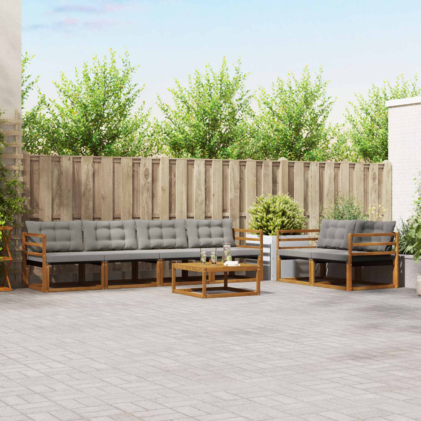 Buiten bankenset met kussen 7 pcs Natuurlijk en Lichtgrijs is nu te koop bij PeponiXL, paradijselijk wonen!