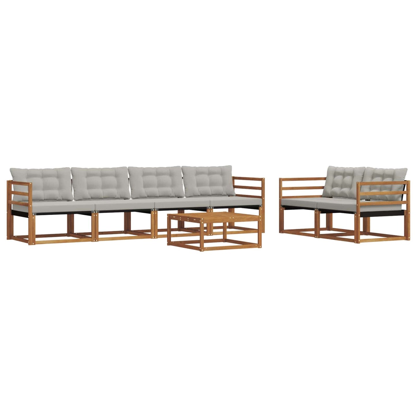 Buiten bankenset met kussen 7 pcs Natuurlijk en Lichtgrijs is nu te koop bij PeponiXL, paradijselijk wonen!