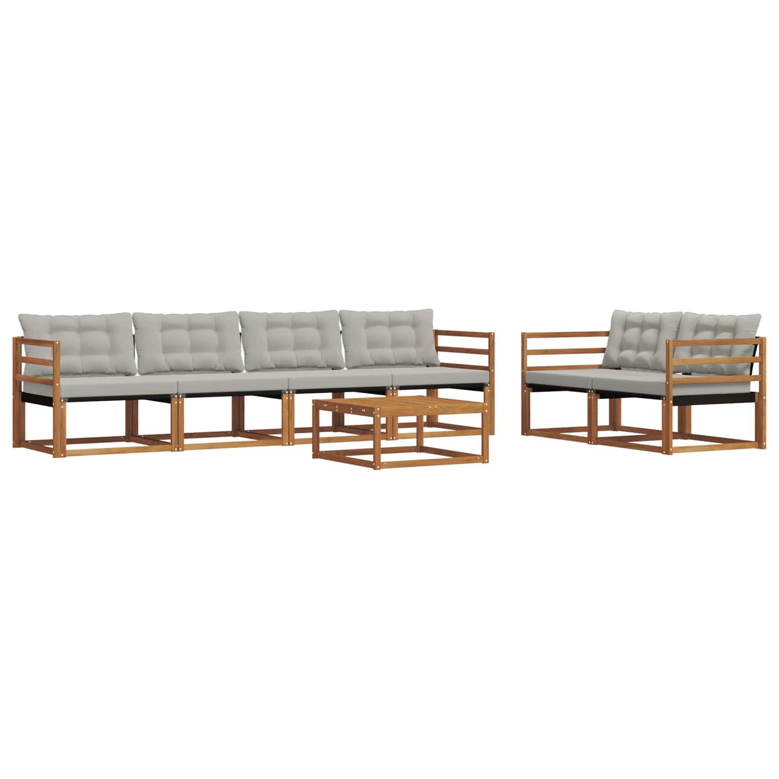 Buiten bankenset met kussen 7 pcs Natuurlijk en Lichtgrijs is nu te koop bij PeponiXL, paradijselijk wonen!