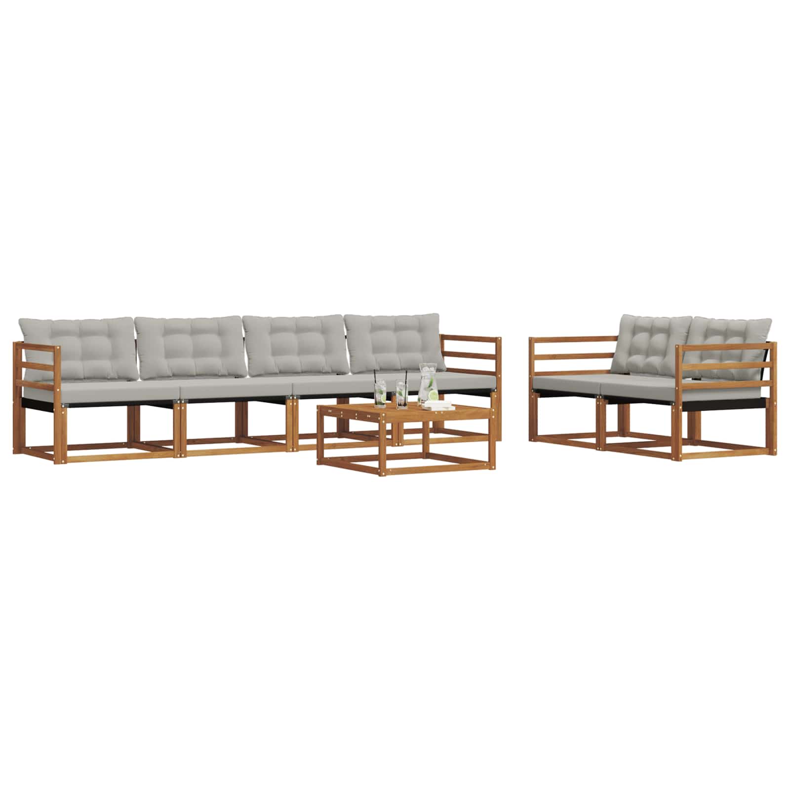 Buiten bankenset met kussen 7 pcs Natuurlijk en Lichtgrijs is nu te koop bij PeponiXL, paradijselijk wonen!