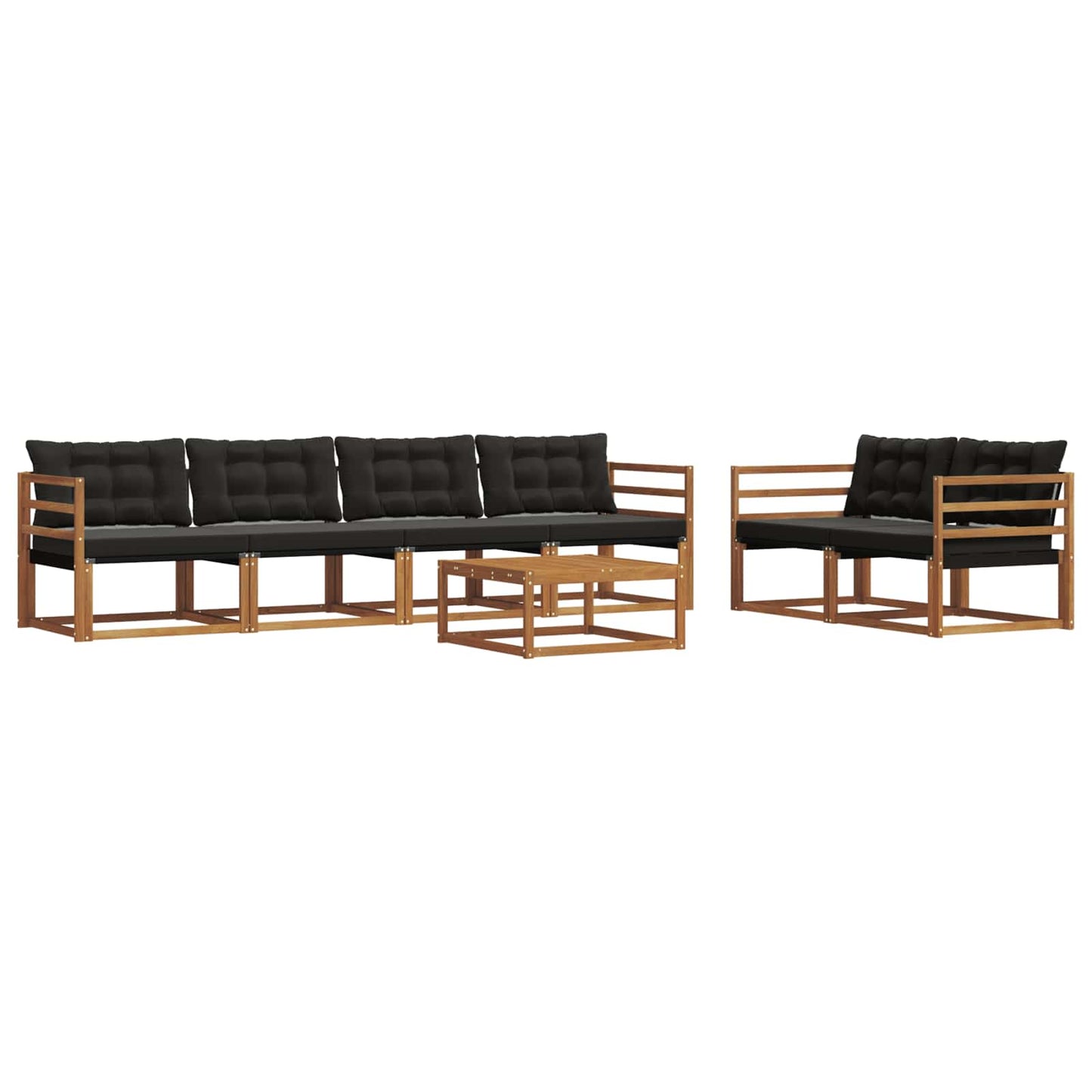Buiten bankenset met kussen 7 pcs Natuurlijk en Zwart is nu te koop bij PeponiXL, paradijselijk wonen!