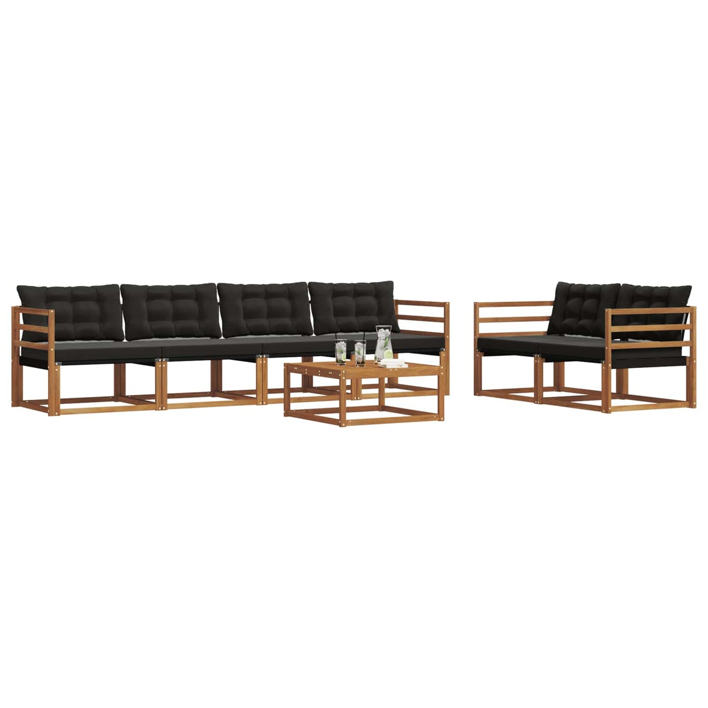 Buiten bankenset met kussen 7 pcs Natuurlijk en Zwart is nu te koop bij PeponiXL, paradijselijk wonen!