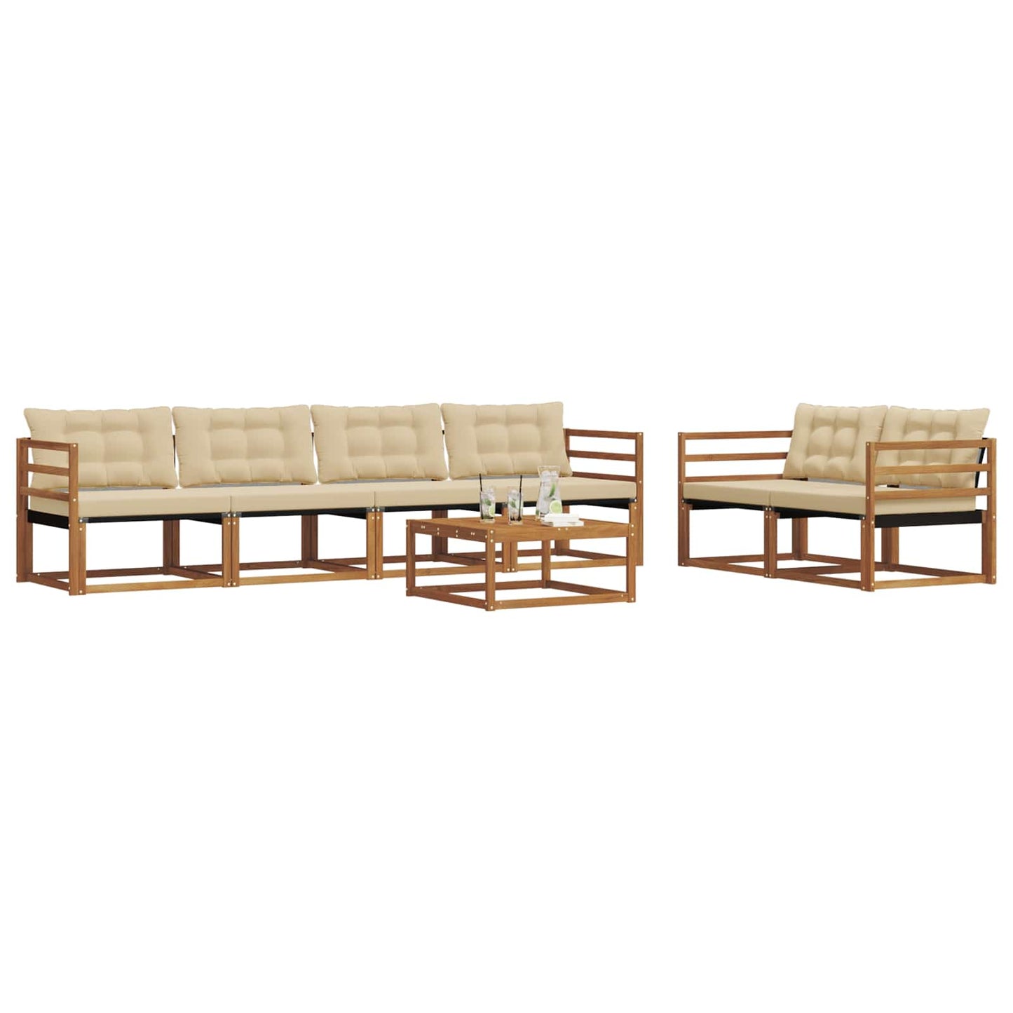 Buiten bankenset met kussen 7 pcs Natuurlijk en Beige is nu te koop bij PeponiXL, paradijselijk wonen!