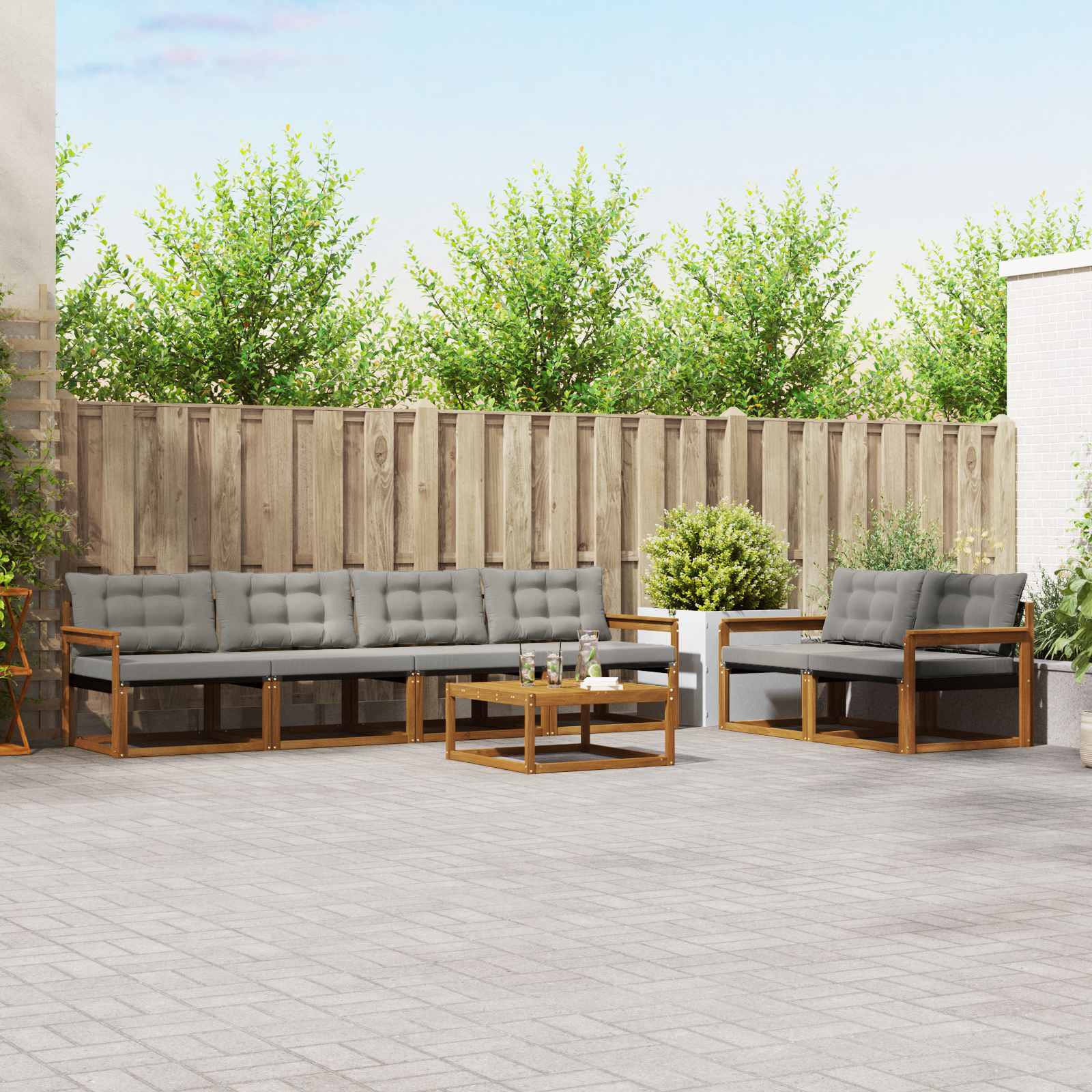 Buiten bankenset met kussen 7 pcs Natuurlijk en Lichtgrijs is nu te koop bij PeponiXL, paradijselijk wonen!