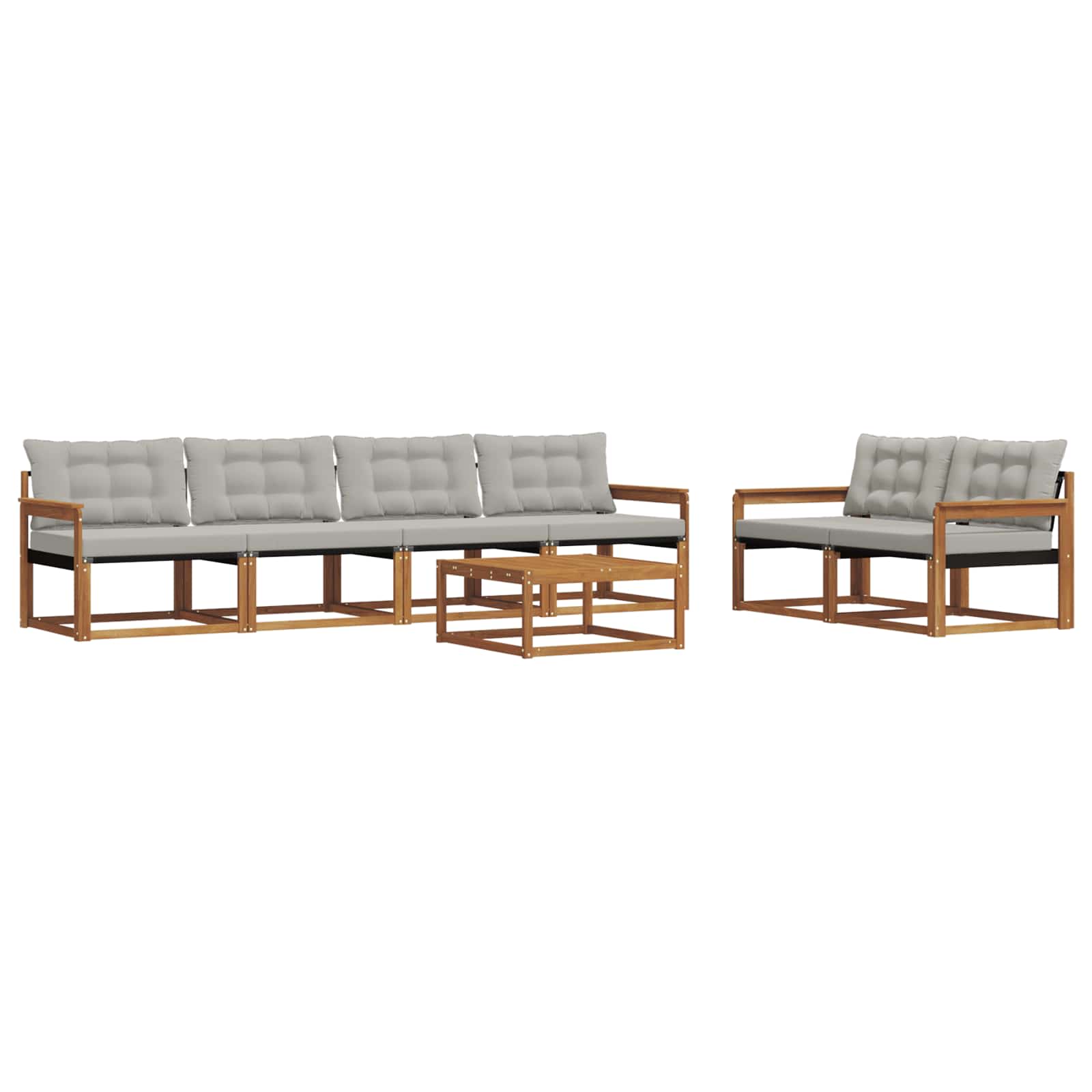 Buiten bankenset met kussen 7 pcs Natuurlijk en Lichtgrijs is nu te koop bij PeponiXL, paradijselijk wonen!