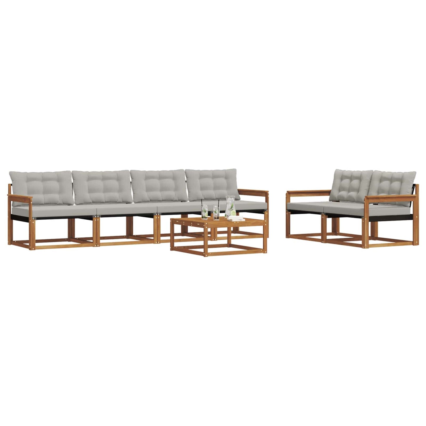 Buiten bankenset met kussen 7 pcs Natuurlijk en Lichtgrijs is nu te koop bij PeponiXL, paradijselijk wonen!
