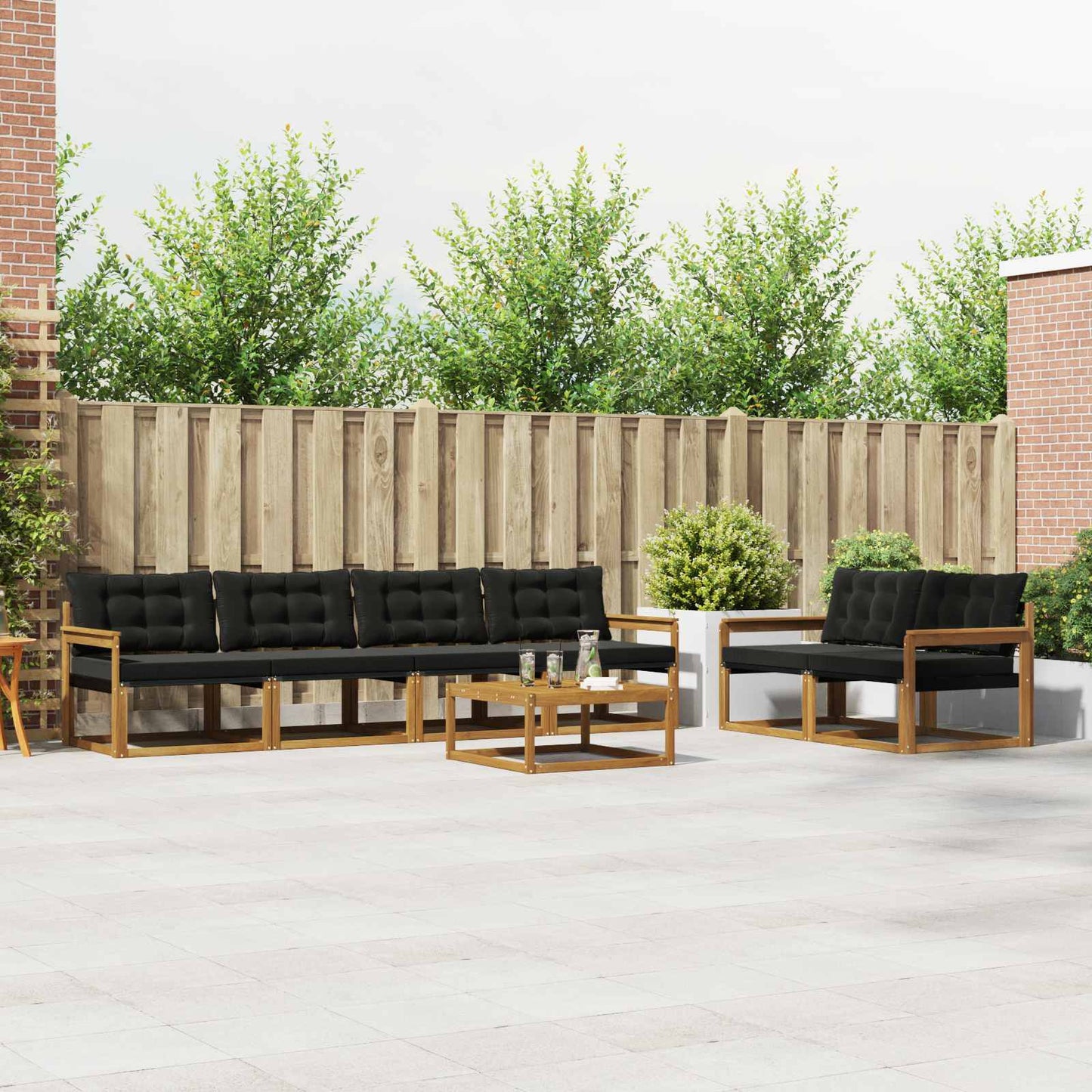 Buiten bankenset met kussen 7 pcs Natuurlijk en Zwart is nu te koop bij PeponiXL, paradijselijk wonen!