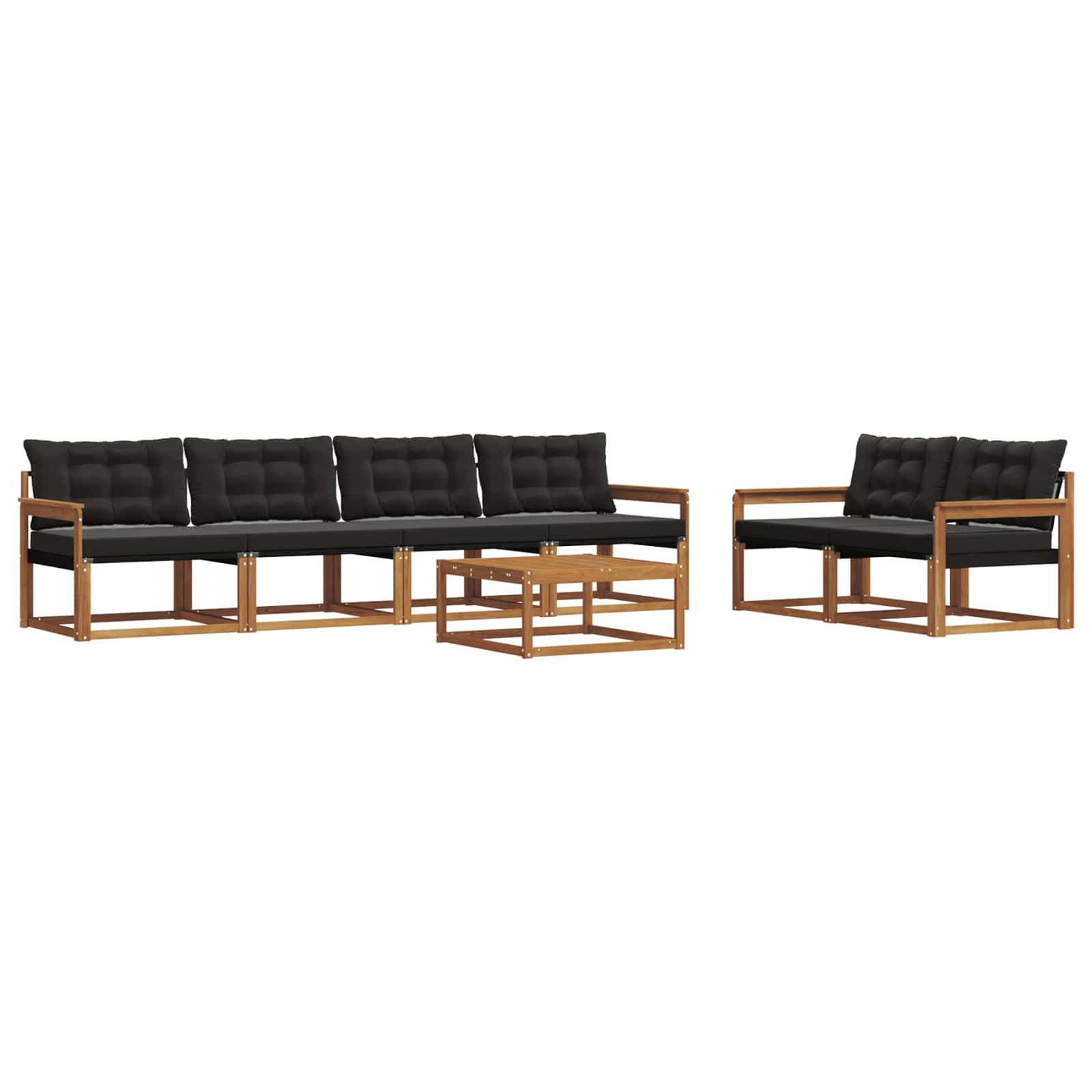 Buiten bankenset met kussen 7 pcs Natuurlijk en Zwart is nu te koop bij PeponiXL, paradijselijk wonen!