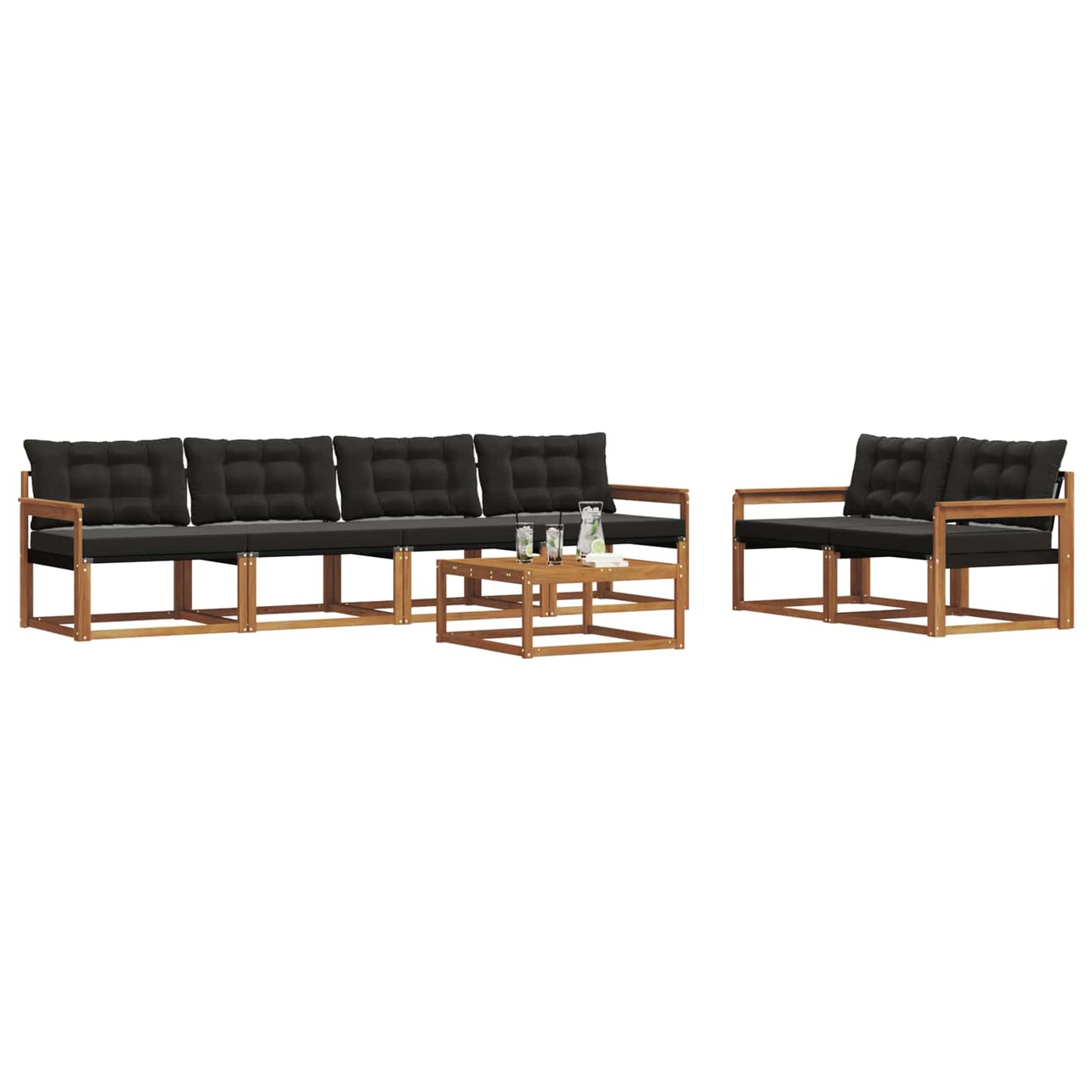 Buiten bankenset met kussen 7 pcs Natuurlijk en Zwart is nu te koop bij PeponiXL, paradijselijk wonen!