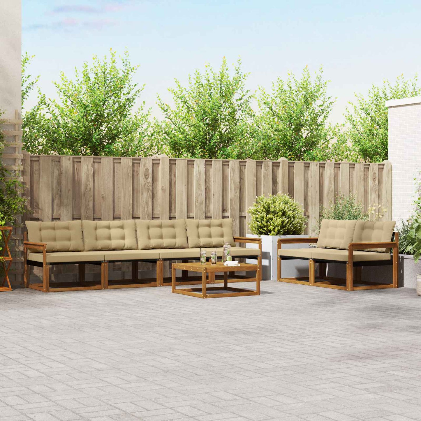 Buiten bankenset met kussen 7 pcs Natuurlijk en Beige is nu te koop bij PeponiXL, paradijselijk wonen!