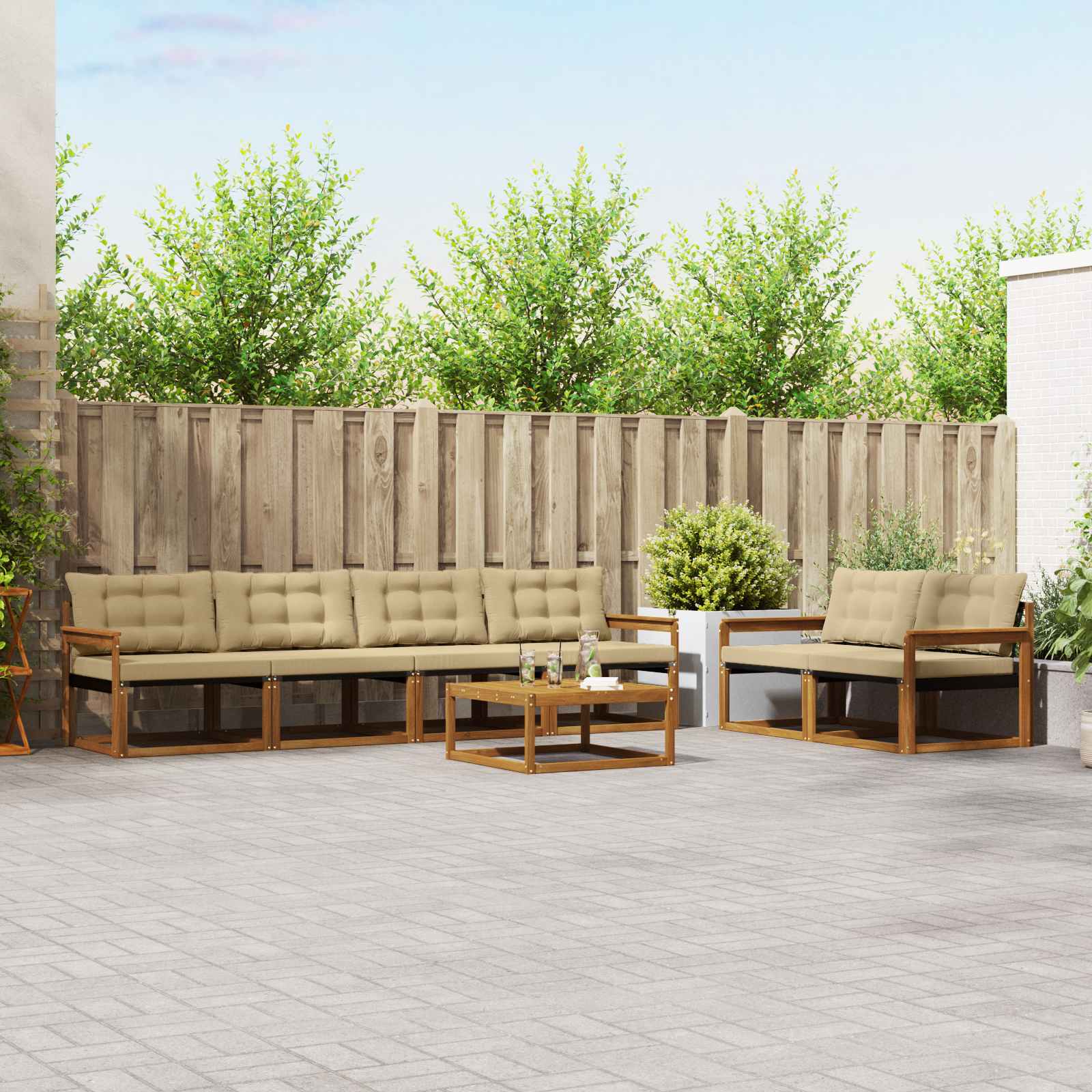 Buiten bankenset met kussen 7 pcs Natuurlijk en Beige is nu te koop bij PeponiXL, paradijselijk wonen!