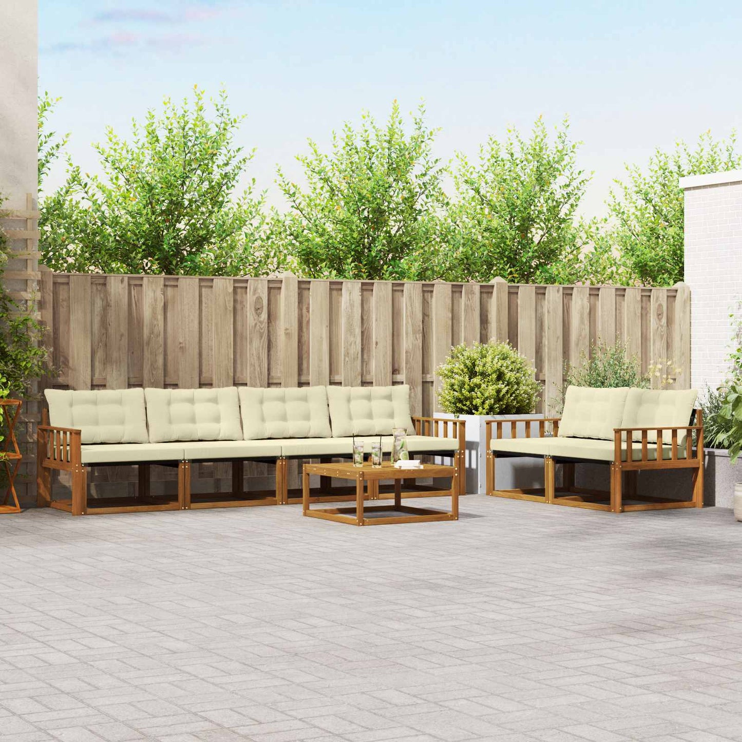 Buiten bankenset met kussen 7 pcs Natuurlijk en Crème is nu te koop bij PeponiXL, paradijselijk wonen!