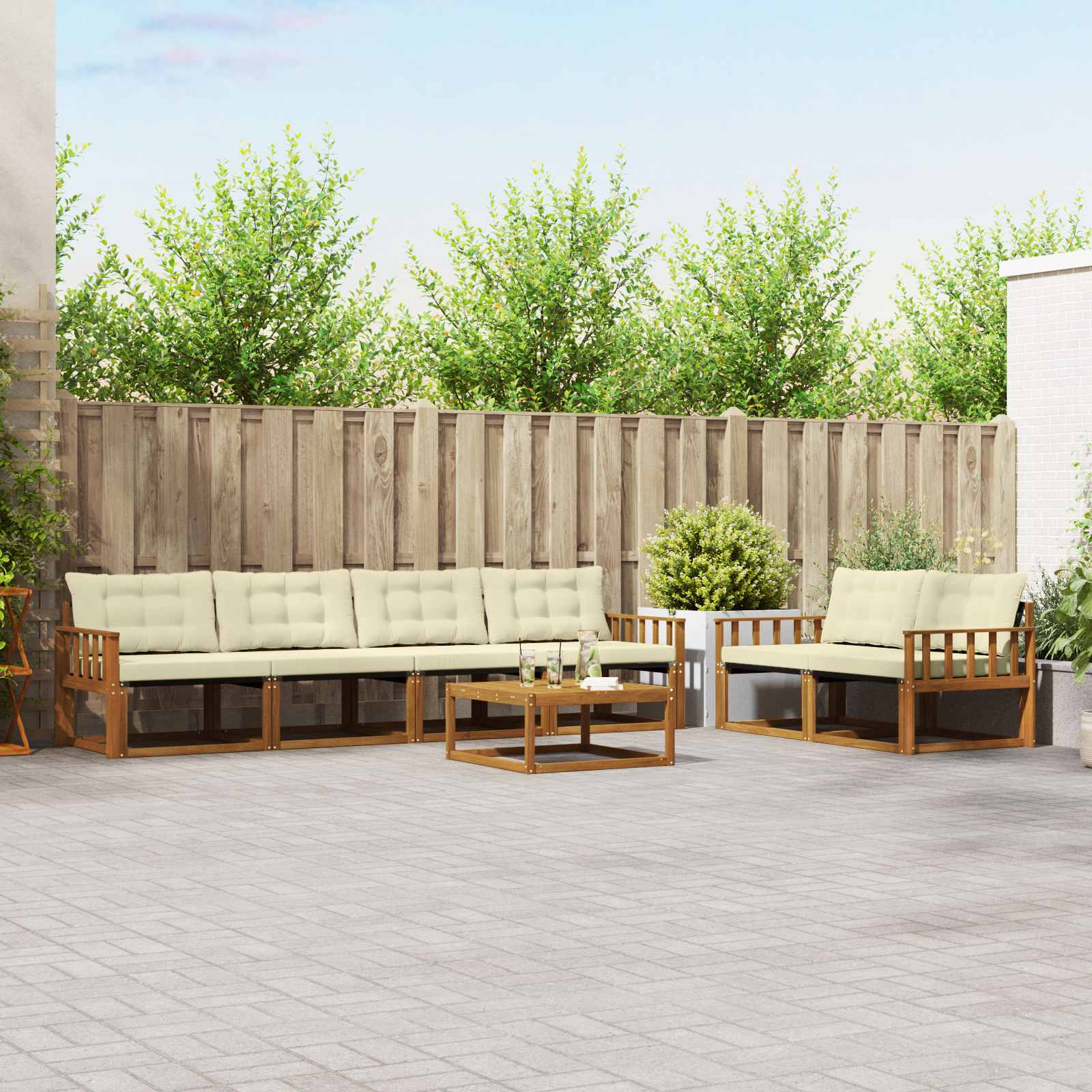 Buiten bankenset met kussen 7 pcs Natuurlijk en Crème is nu te koop bij PeponiXL, paradijselijk wonen!