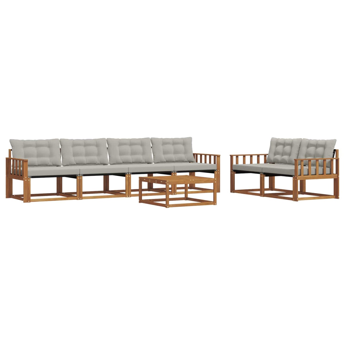 Buiten bankenset met kussen 7 pcs Natuurlijk en Lichtgrijs is nu te koop bij PeponiXL, paradijselijk wonen!