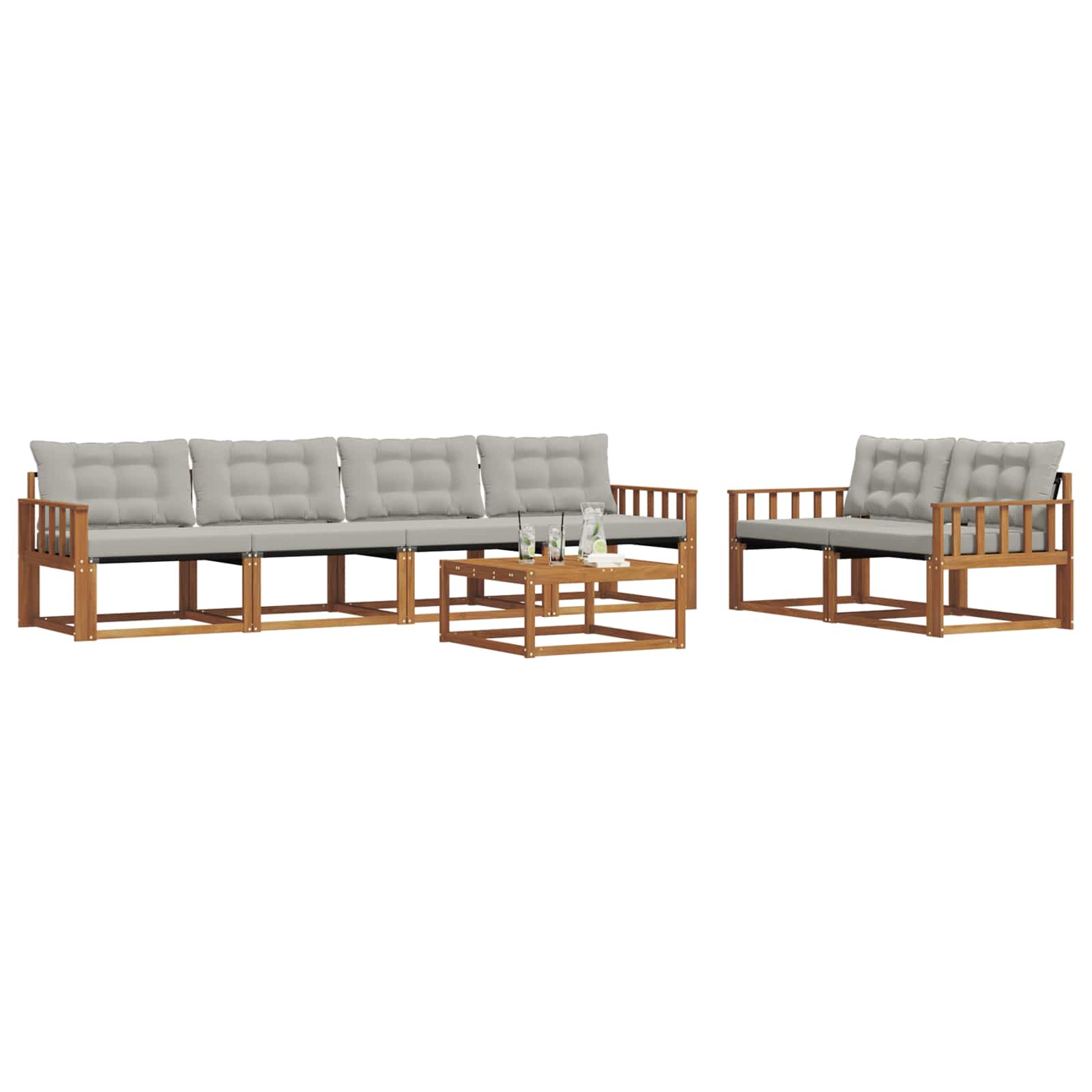 Buiten bankenset met kussen 7 pcs Natuurlijk en Lichtgrijs is nu te koop bij PeponiXL, paradijselijk wonen!