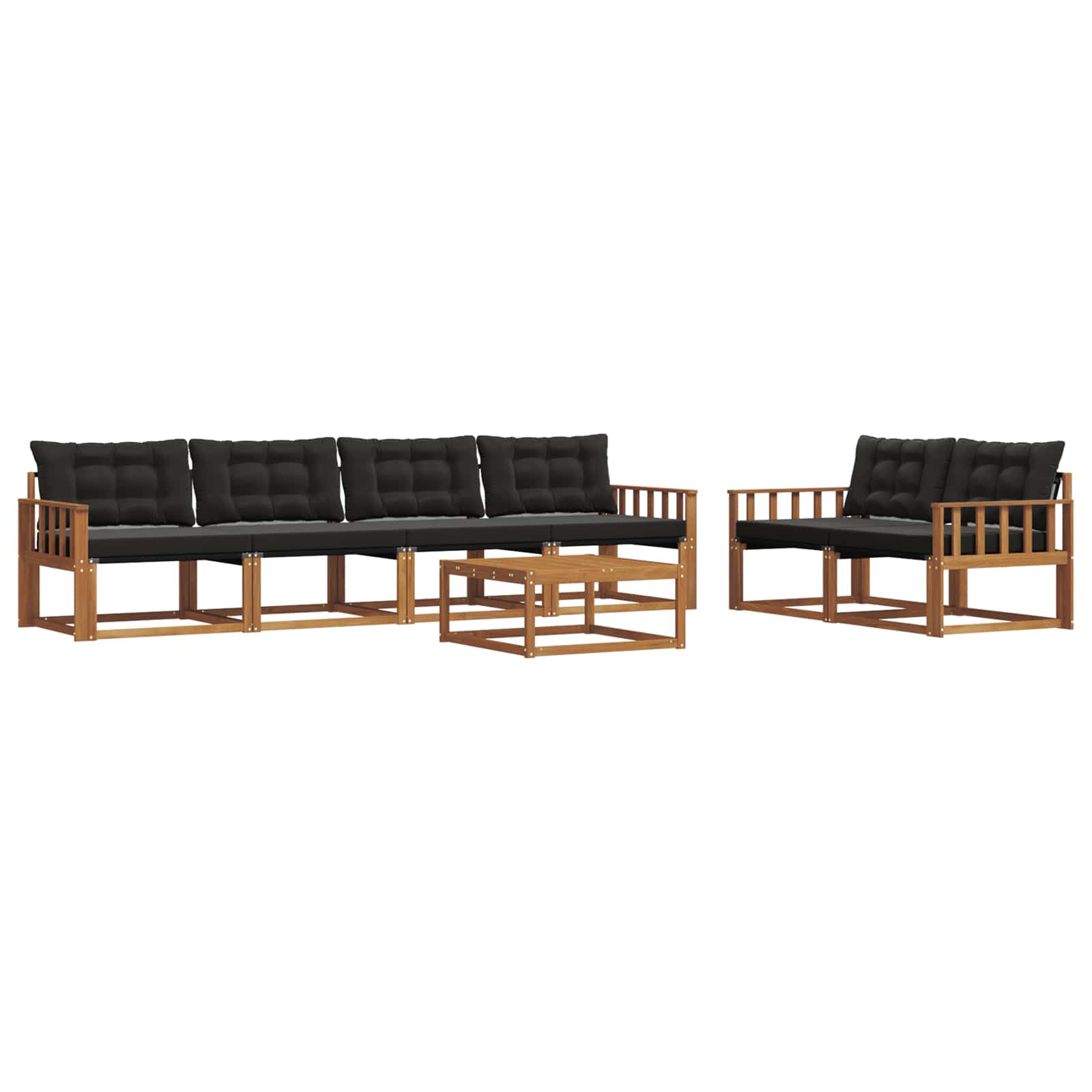 Buiten bankenset met kussen 7 pcs Natuurlijk en Zwart is nu te koop bij PeponiXL, paradijselijk wonen!