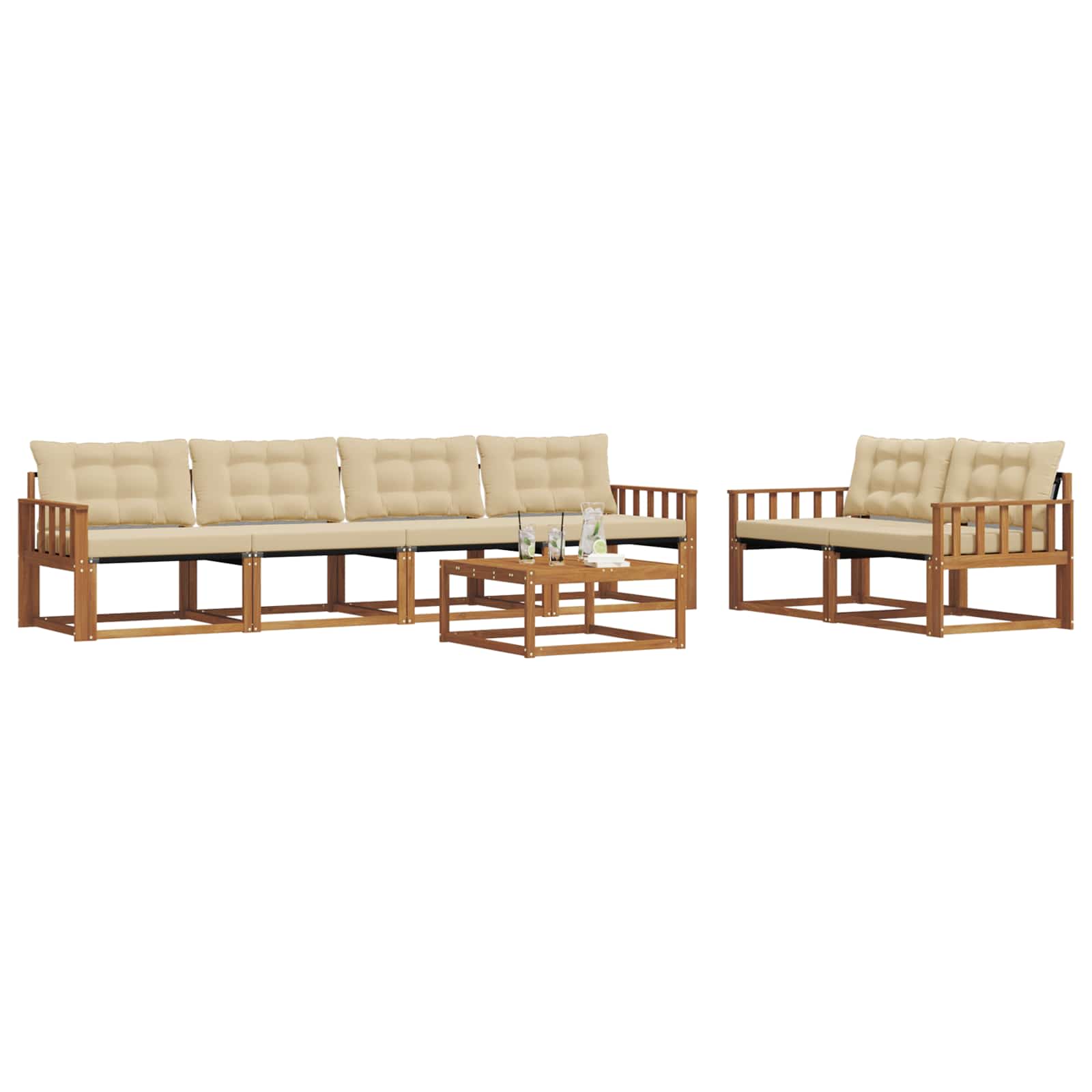 Buiten bankenset met kussen 7 pcs Natuurlijk en Beige is nu te koop bij PeponiXL, paradijselijk wonen!