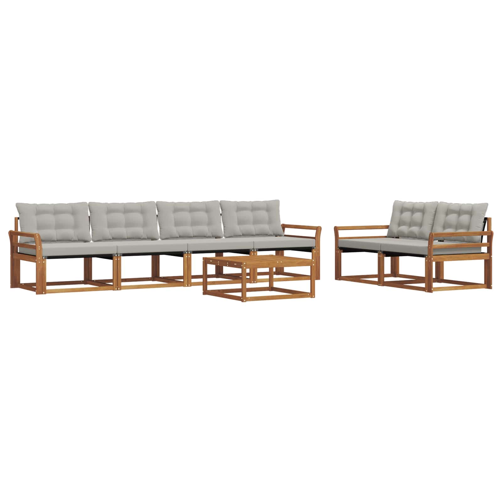 Buiten bankenset met kussen 7 pcs Natuurlijk en Lichtgrijs is nu te koop bij PeponiXL, paradijselijk wonen!