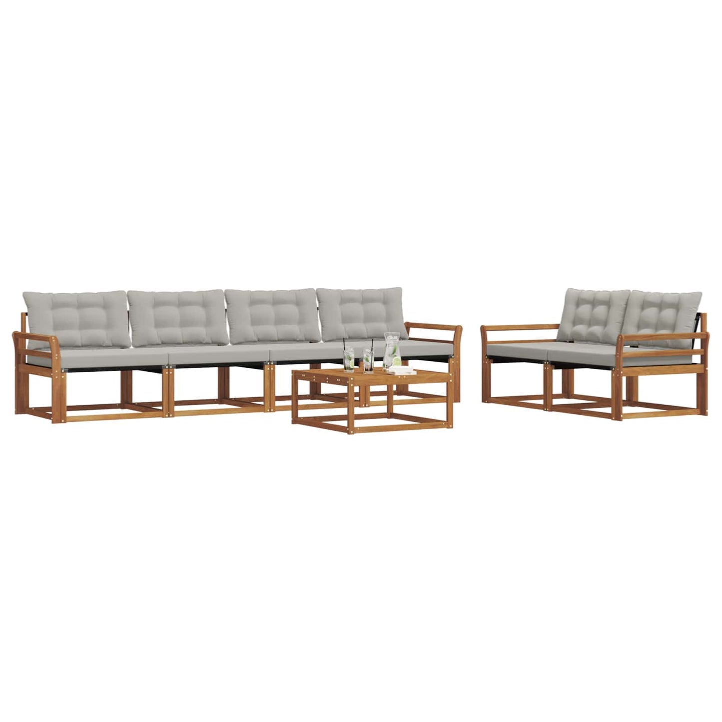 Buiten bankenset met kussen 7 pcs Natuurlijk en Lichtgrijs is nu te koop bij PeponiXL, paradijselijk wonen!